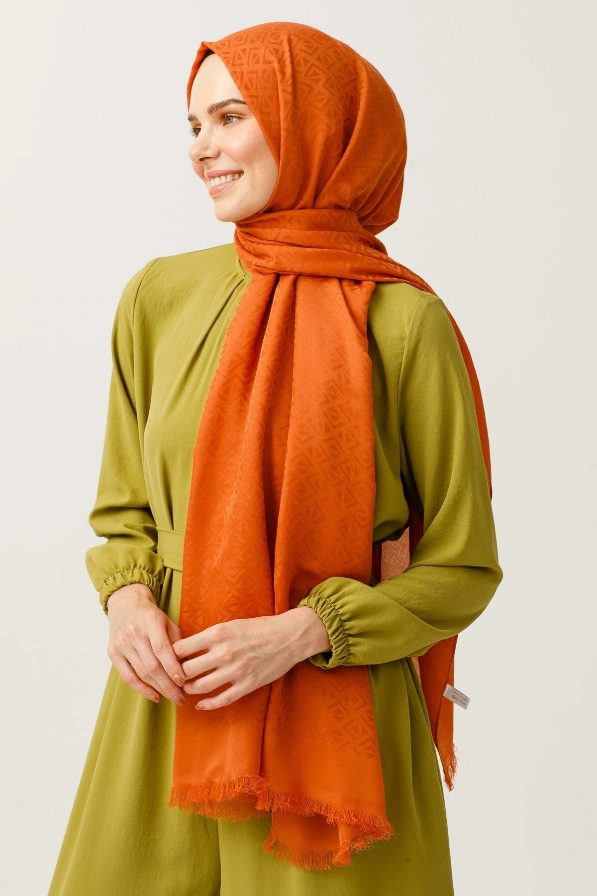 Triangle Pattern Cotton Jacquard Scarf - Tile