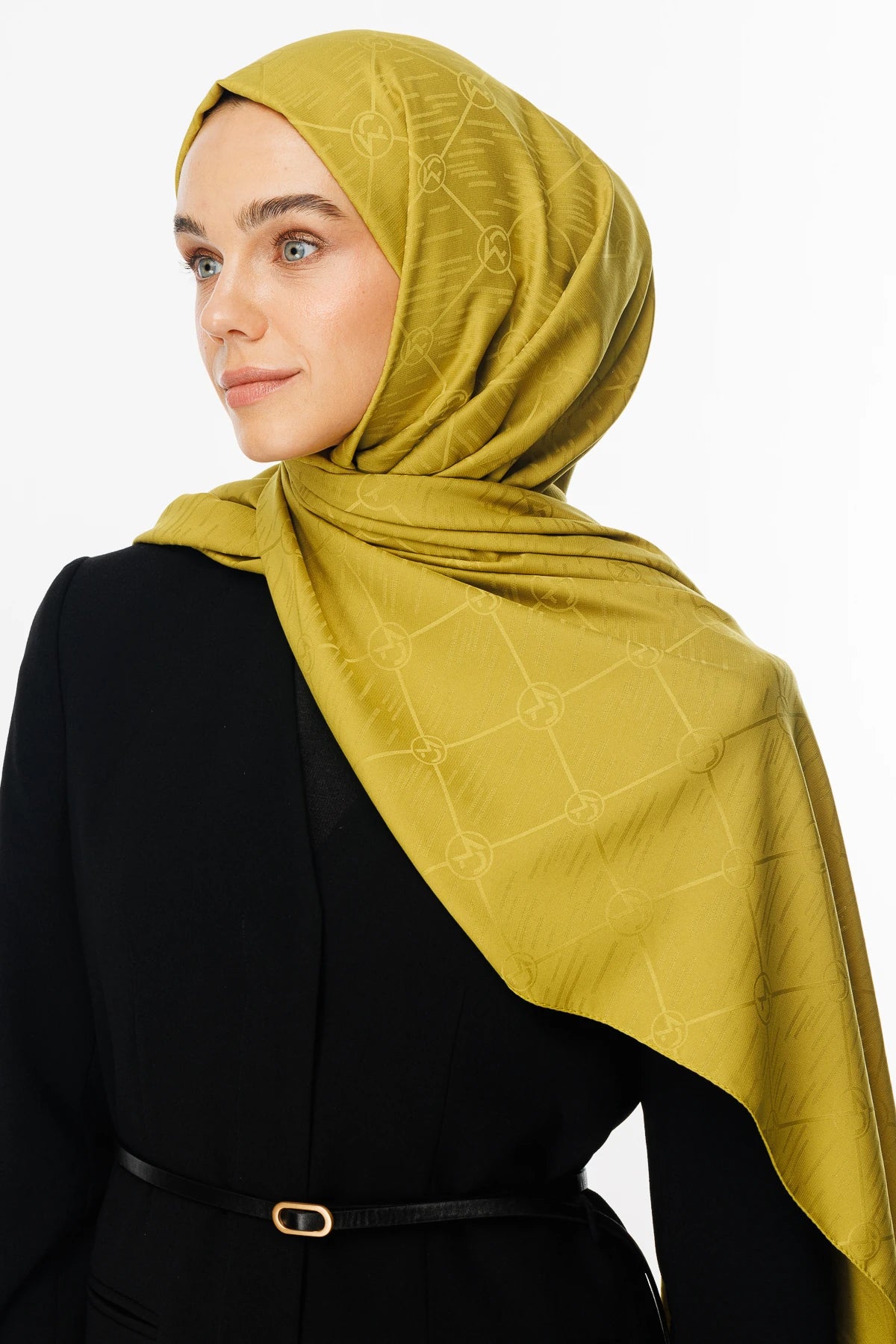 Moon Is Desen Jacquard Shawl - Olive Green