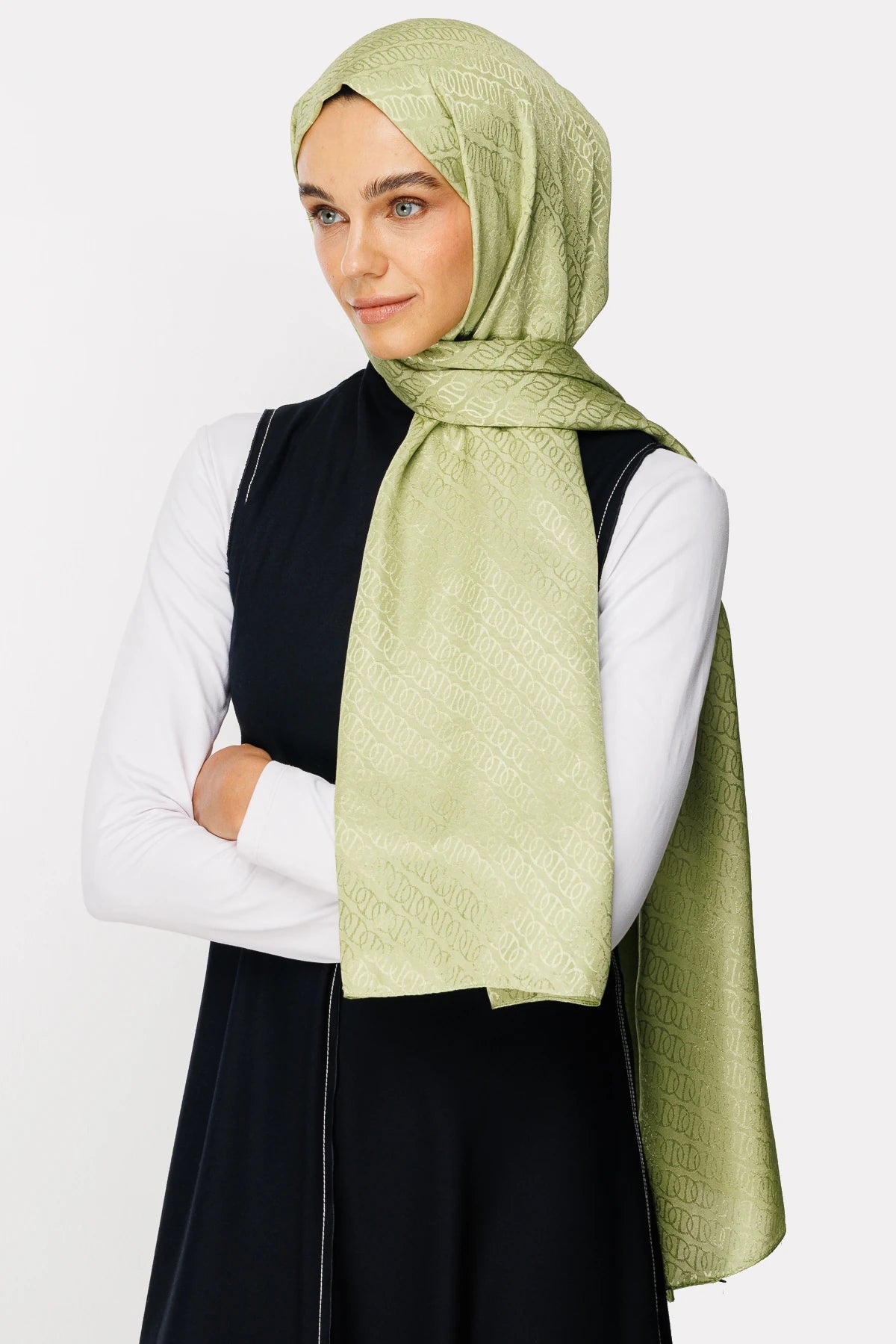 Forever Pattern Shiny Jacquard Scarf - Pistachio Green