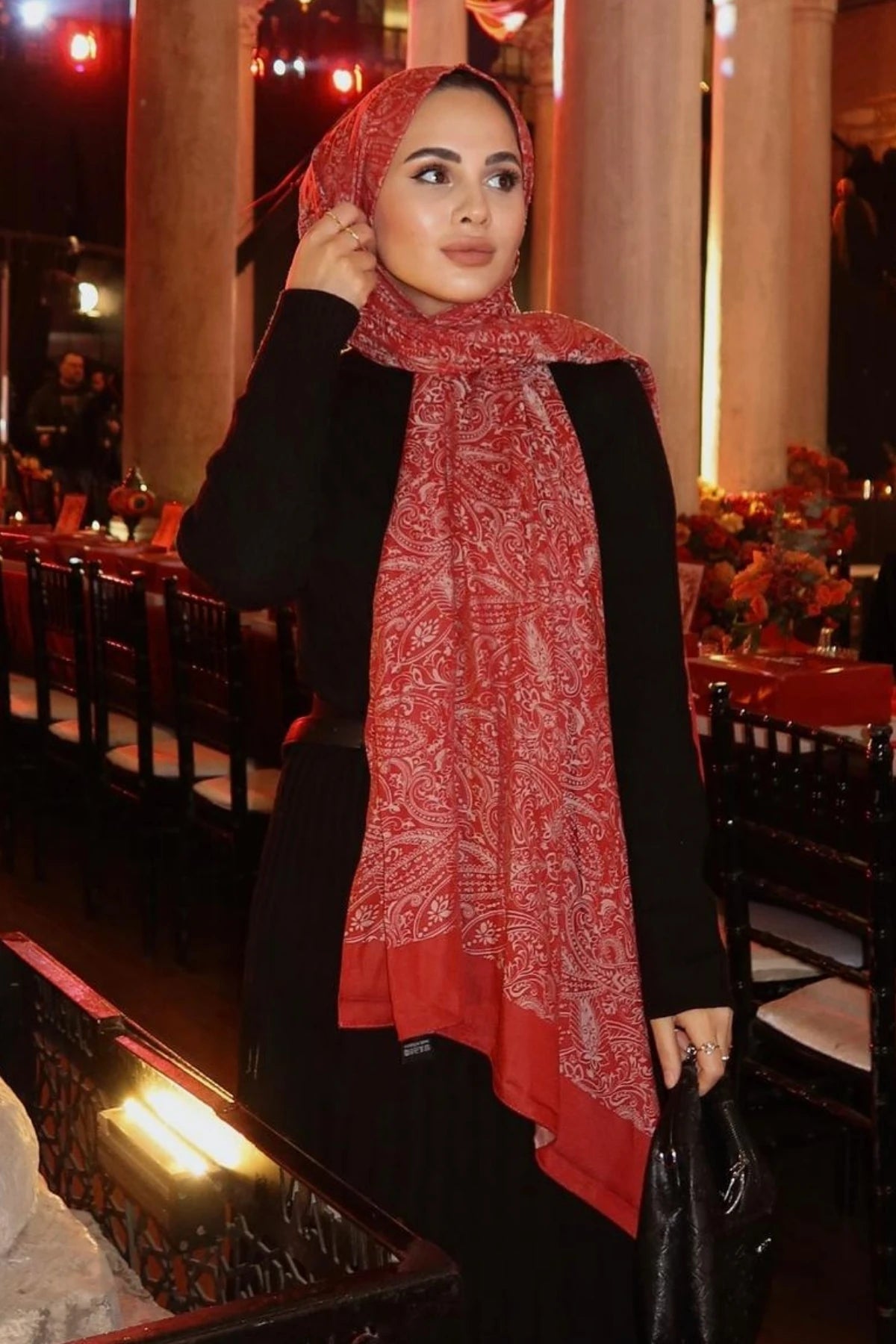 Velora Pattern Double-Sided Scarf - Burgundy-Mint Green