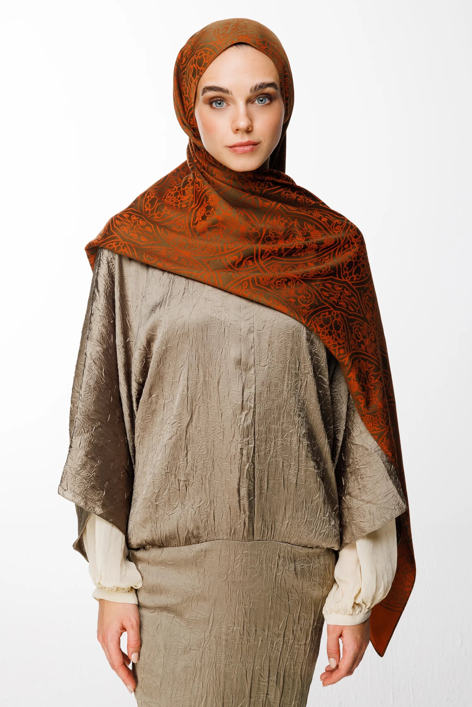 Morocco Pattern Double-Sided Scarf - Dark Khaki-Cinnamon