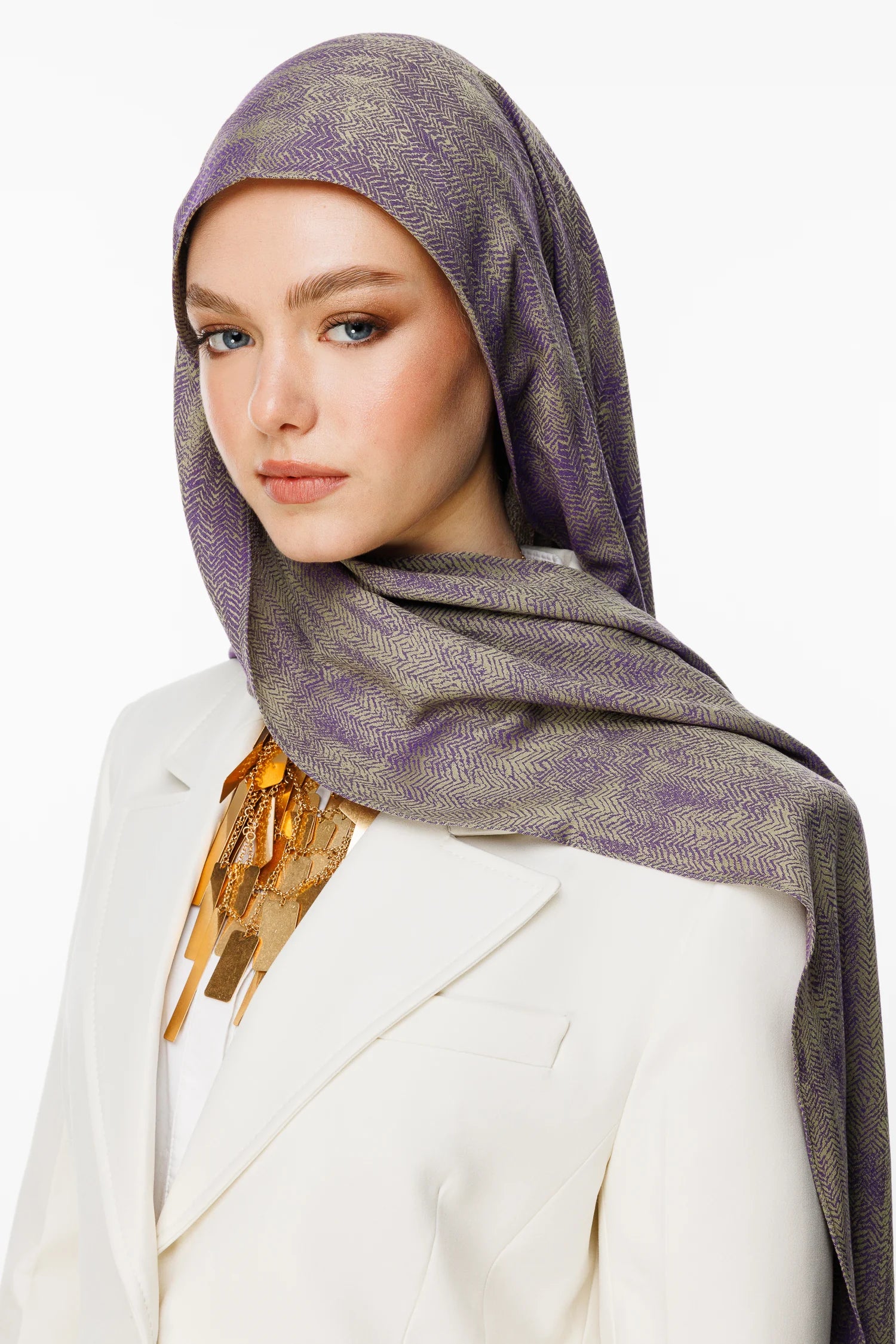 Sahara Pattern Double-Sided Shawl - Olive-Purple