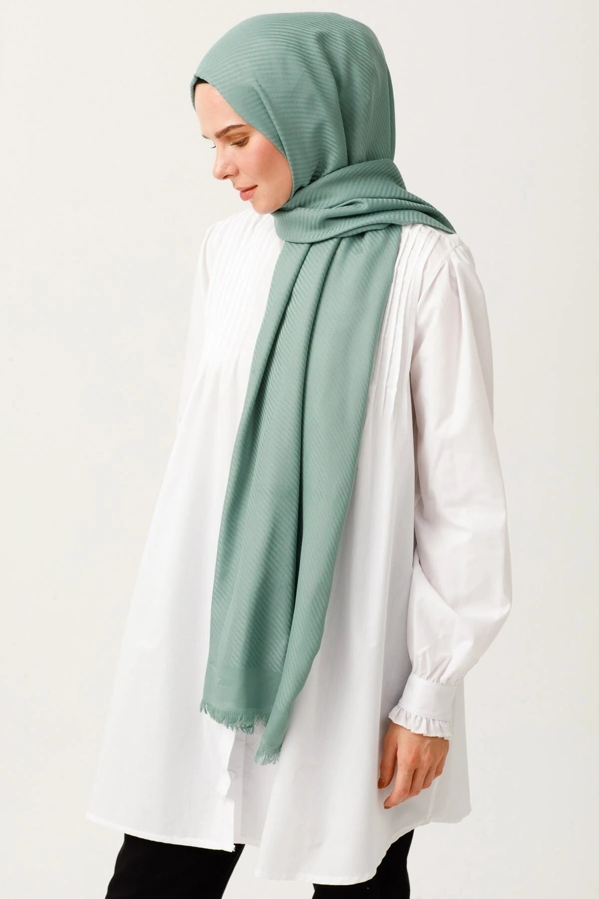 Striped Pattern Cotton Jacquard Scarf - Mold Green