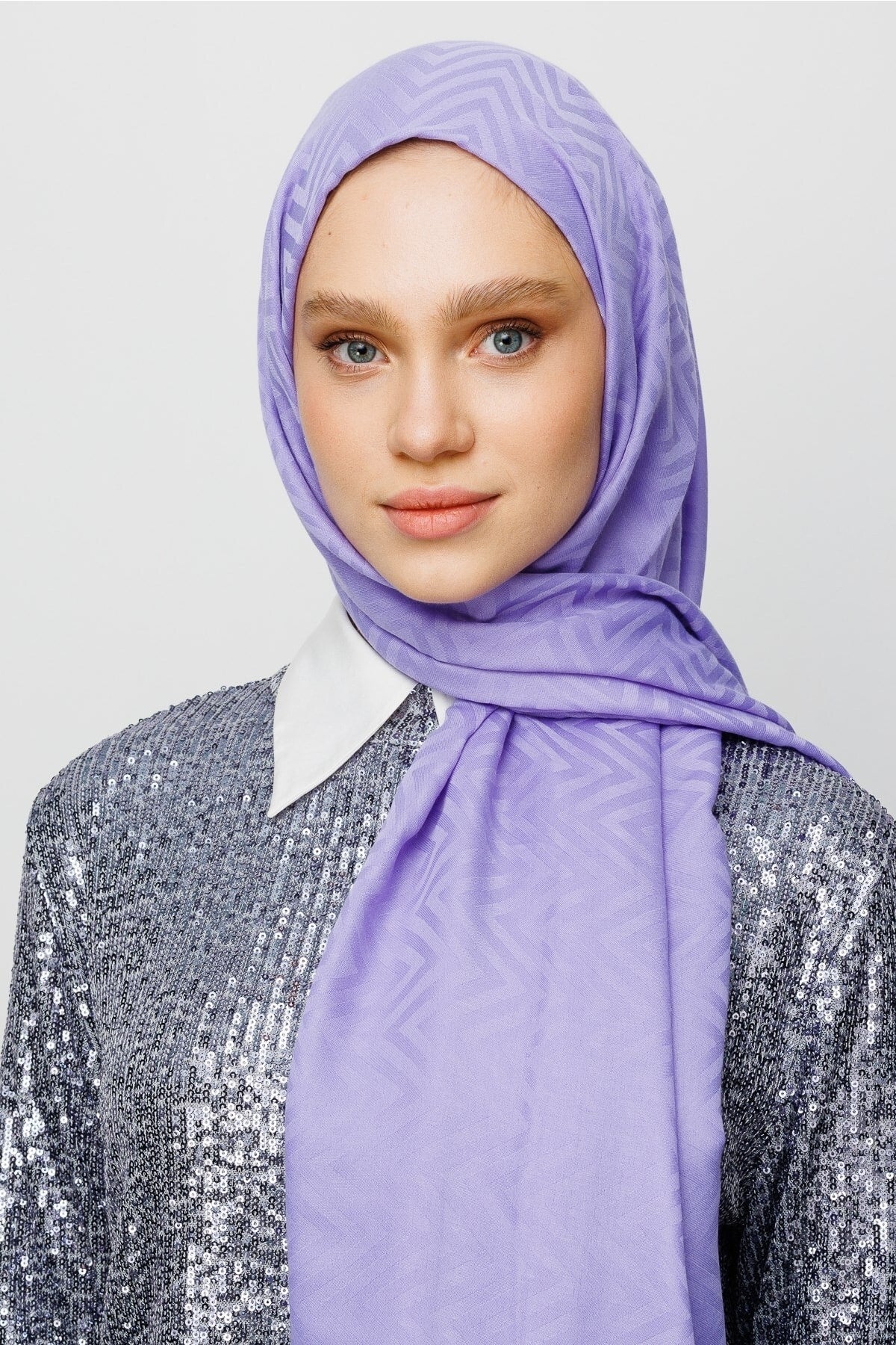 Zigzag Pattern Cotton Jacquard Shawl - Lilac