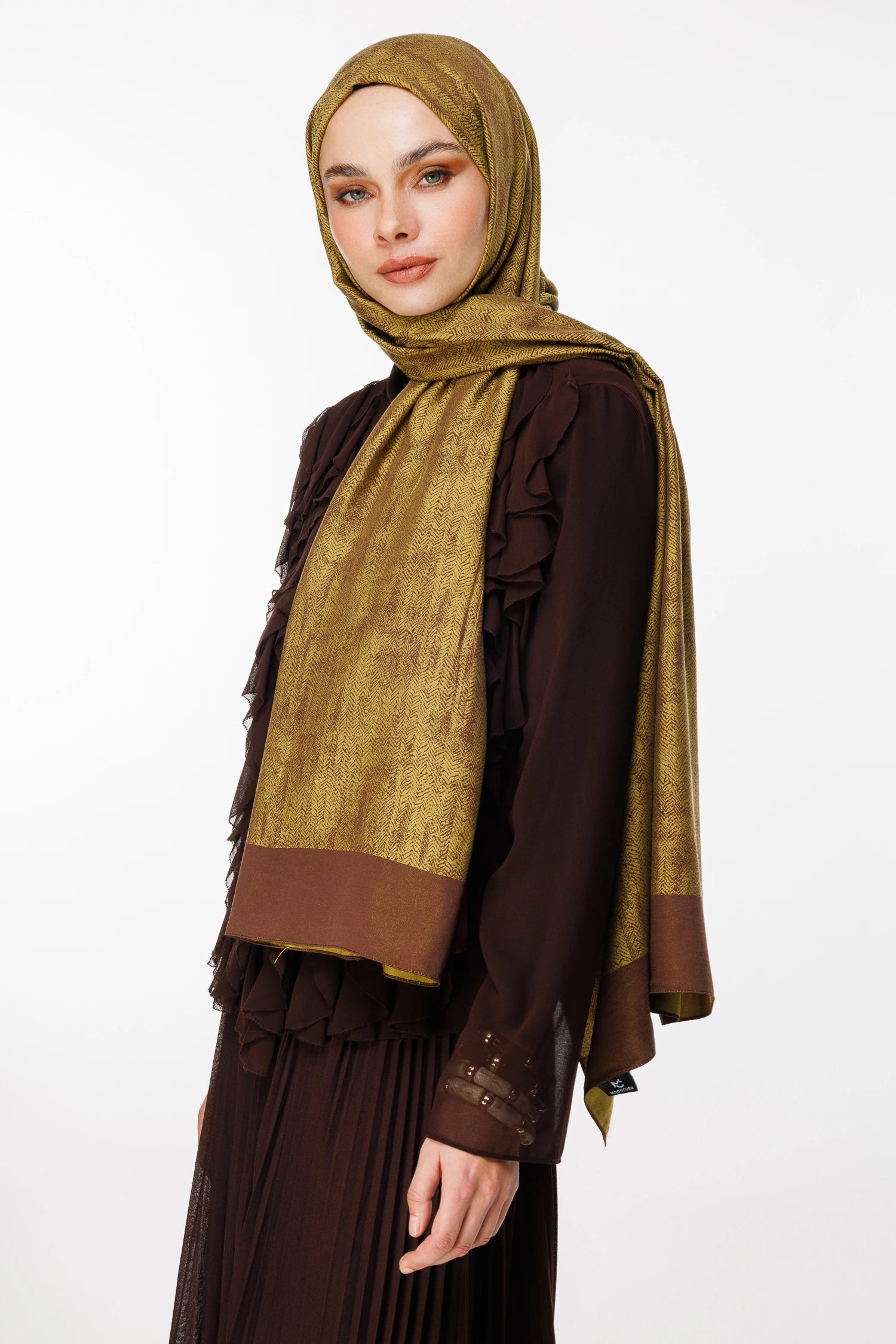 Sahara Pattern Double-Sided Shawl - Bitter Coffee-Mustard