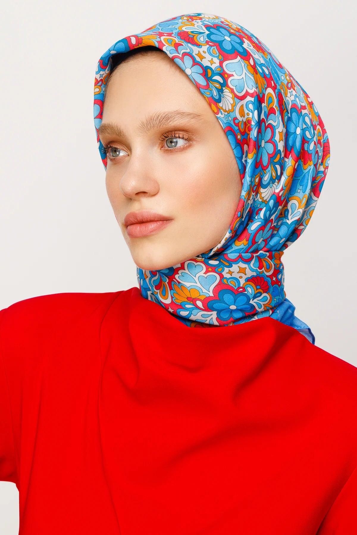Daisy Pattern Digital Soft Scarf - Indigo