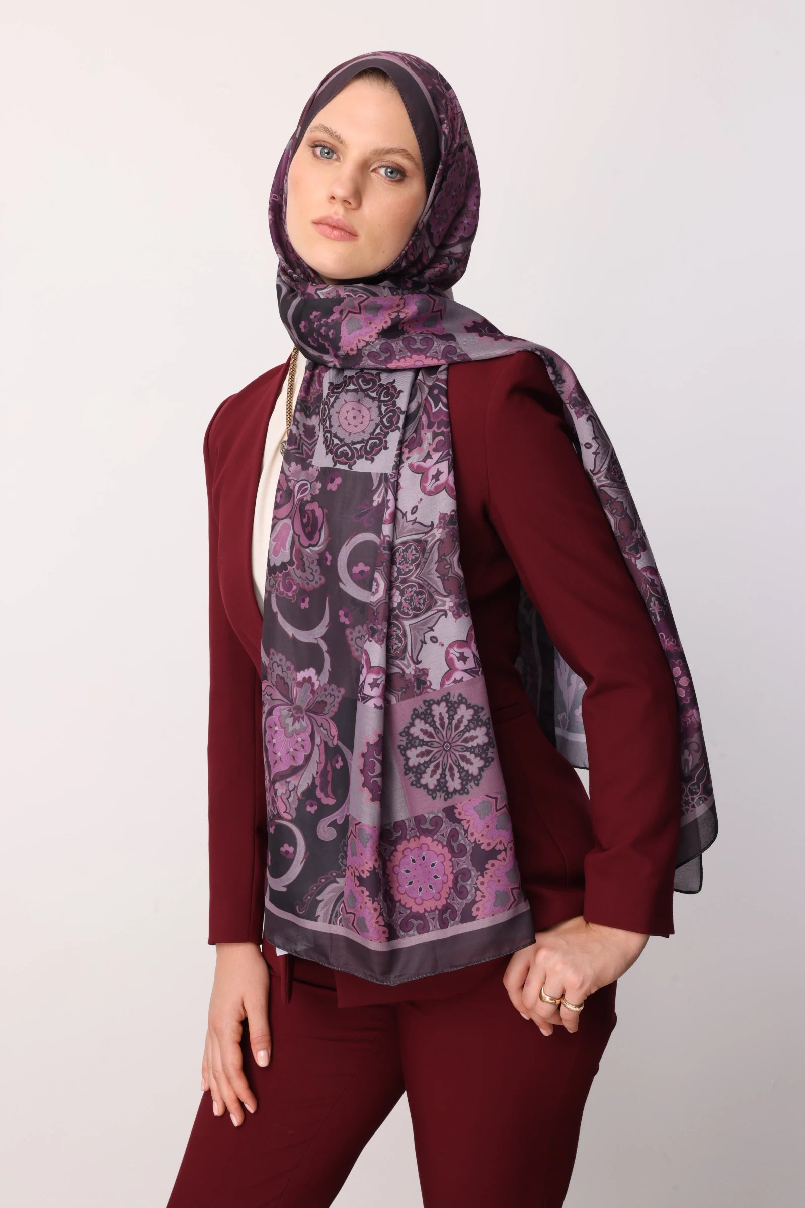 Solhar Pattern Cotton Scarf - Purple