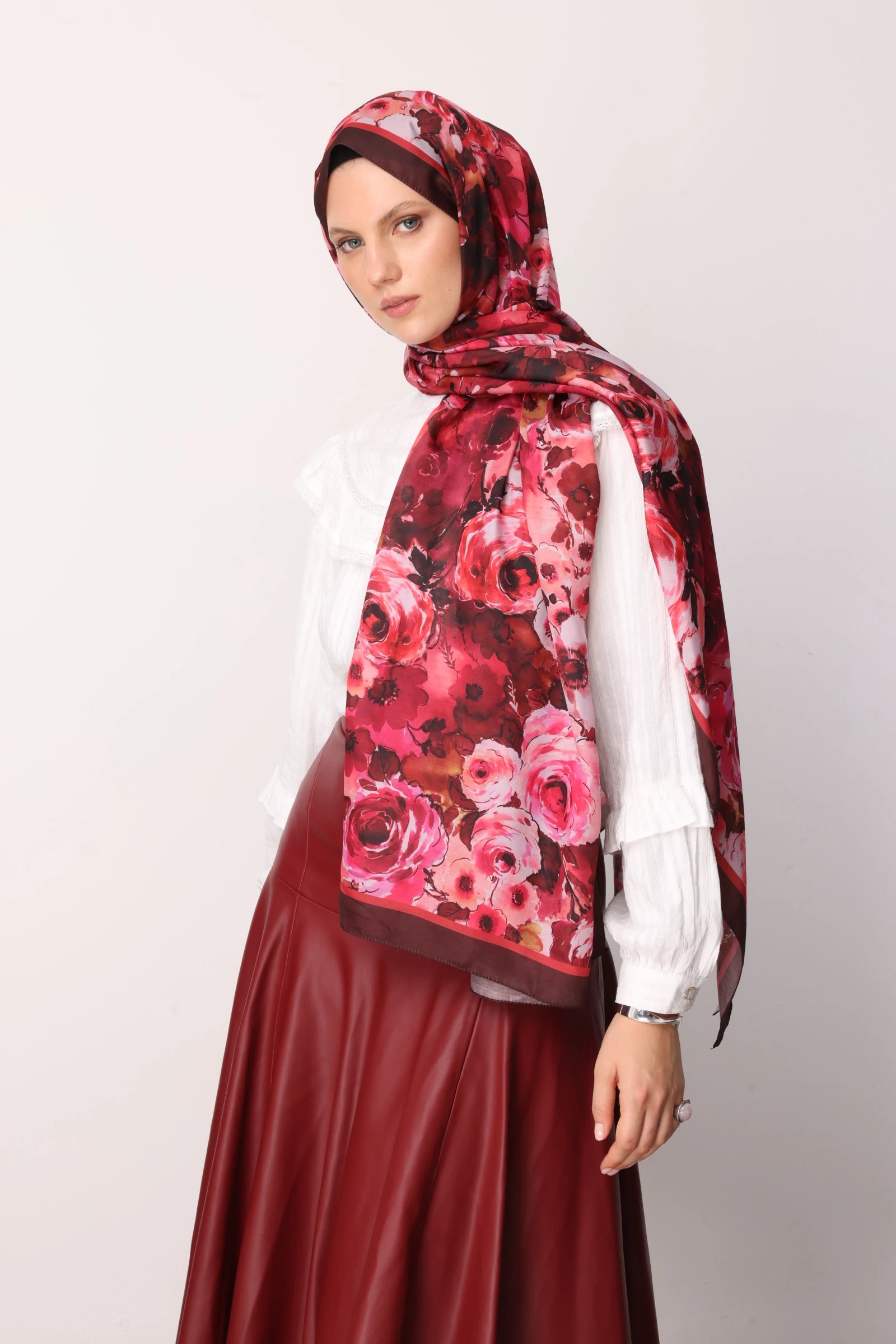 Vensel Pattern Cotton Scarf - Burgundy