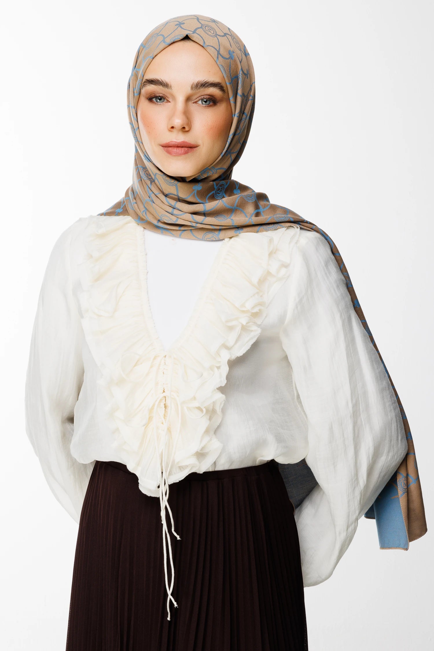 Marrakech Pattern Double-Sided Scarf - Mink-Turquoise