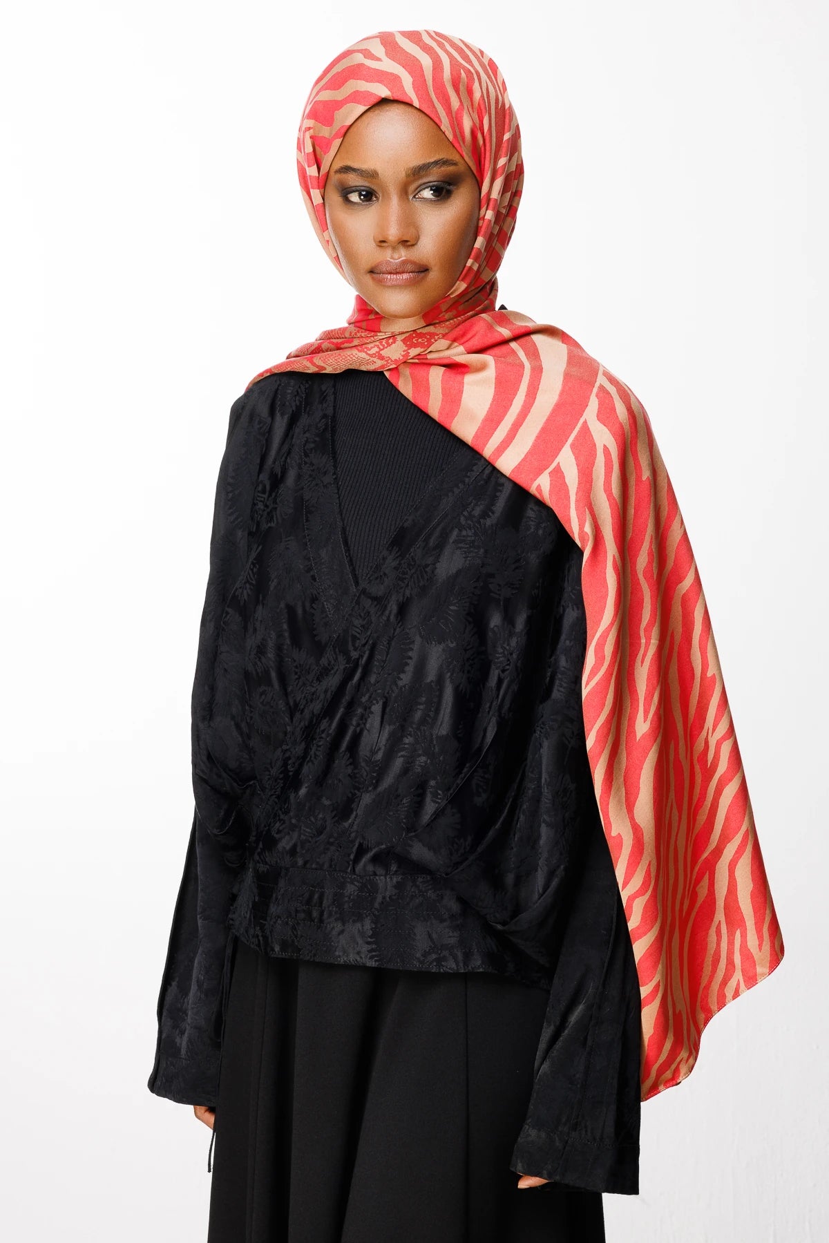 Riad Pattern Double-Sided Shawl - Mink-Red