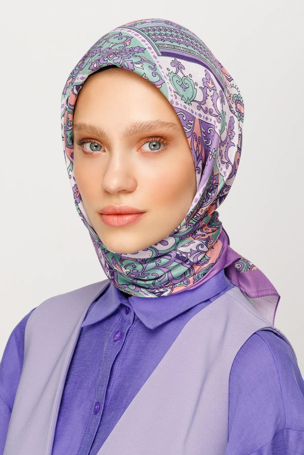 40 Patchwork Design Digital Soft Scarf - Lilac