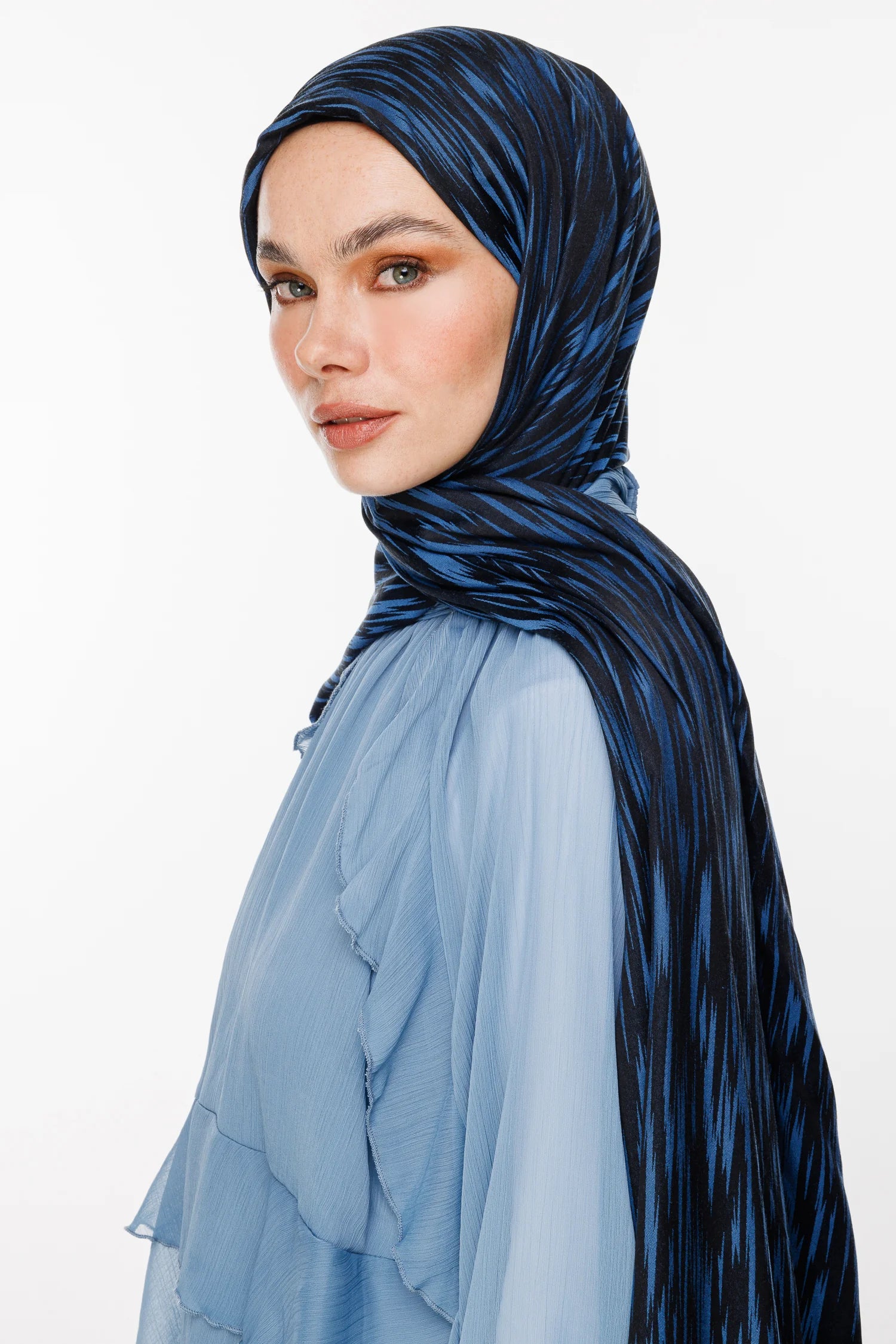 Selis Pattern Double-Sided Scarf - Black-Indigo