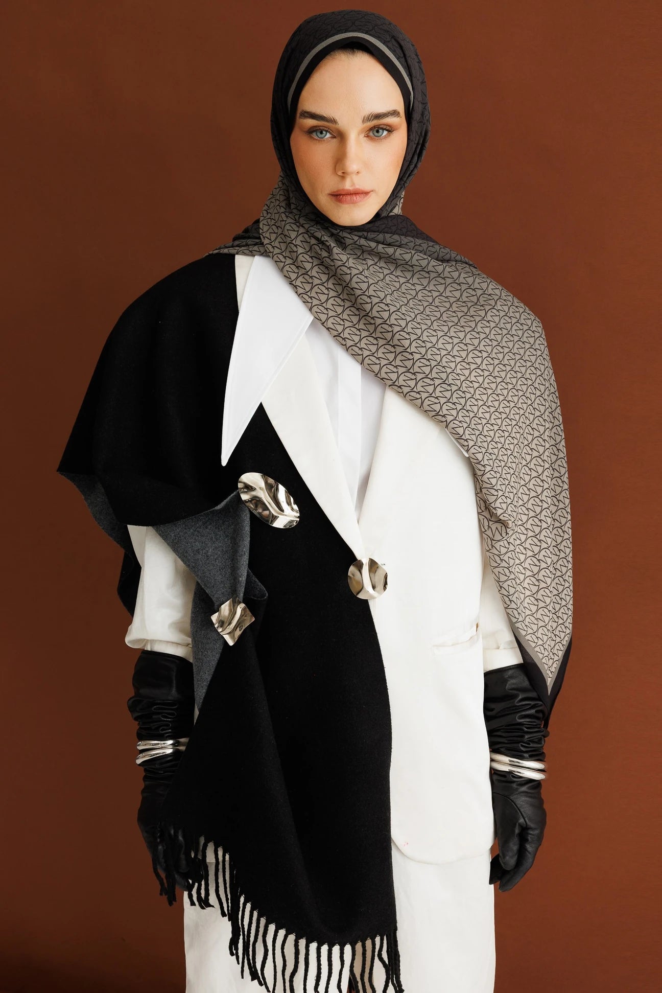 Double-Sided Wool Scarf - Black Smoke