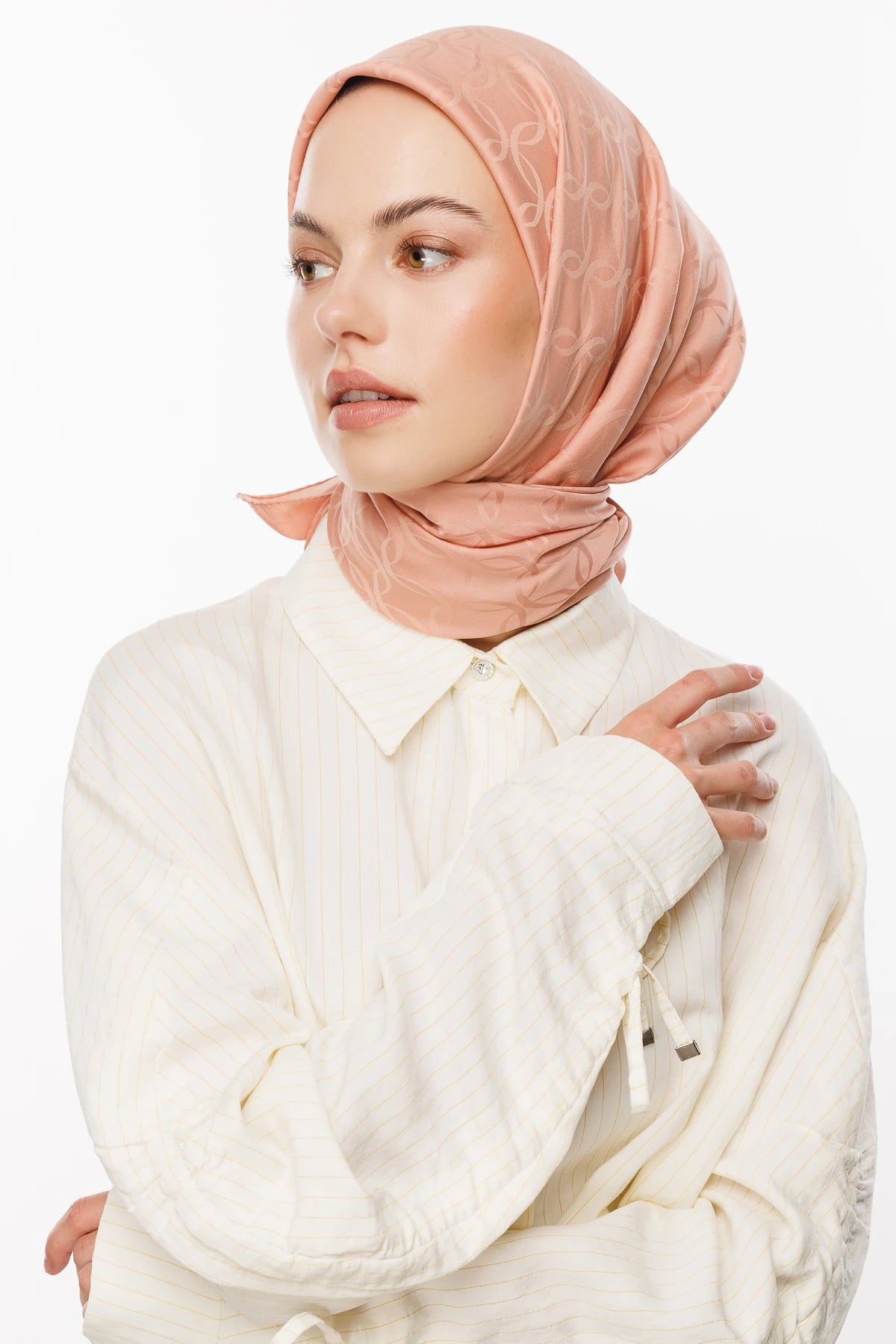 London Pattern Silky Jacquard Scarf - Salmon