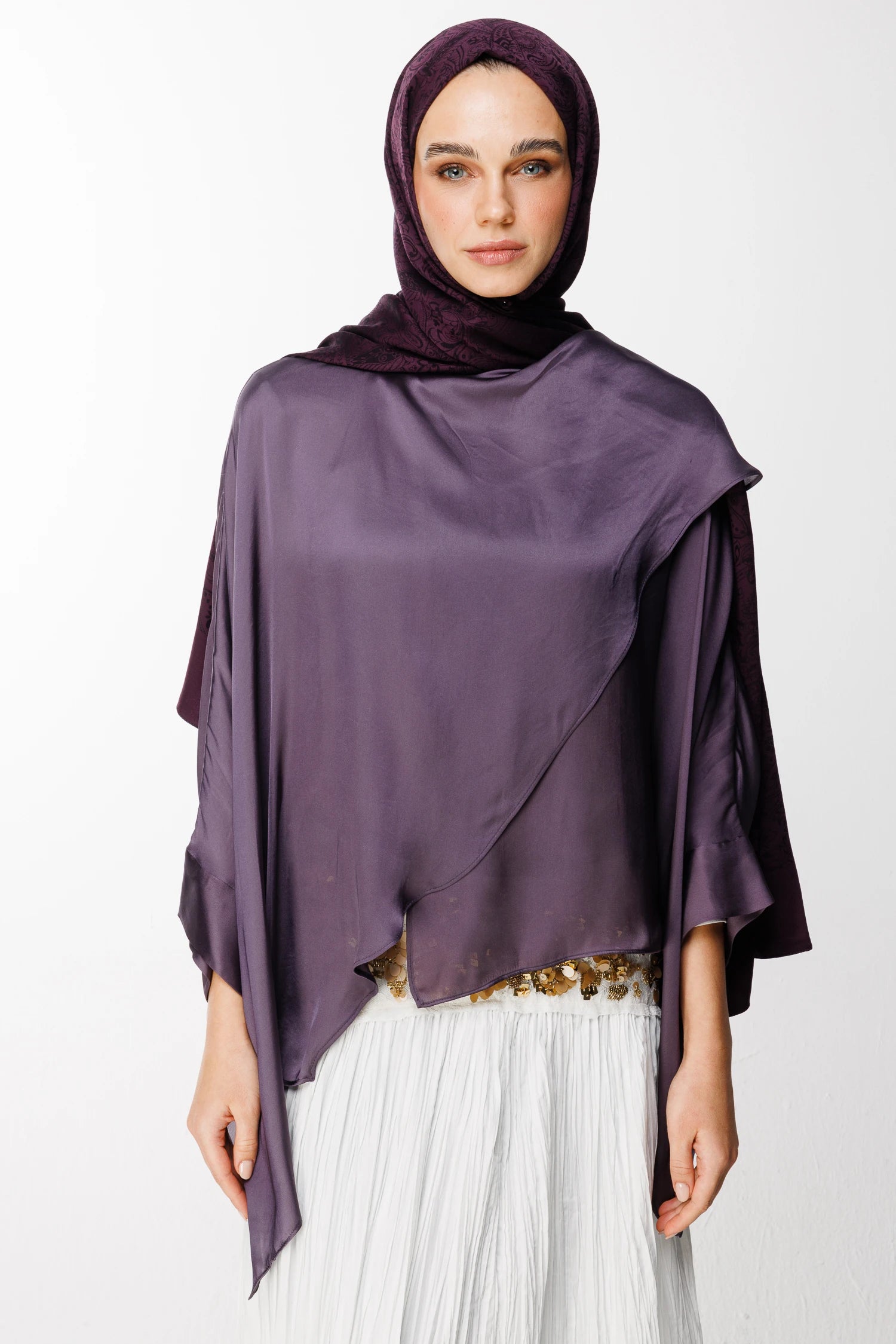 Velora Pattern Double-Sided Scarf - Purple-Black