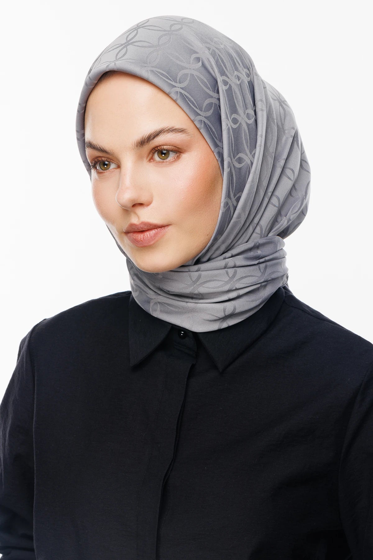 London Pattern Silky Jacquard Scarf - Mineral Grey