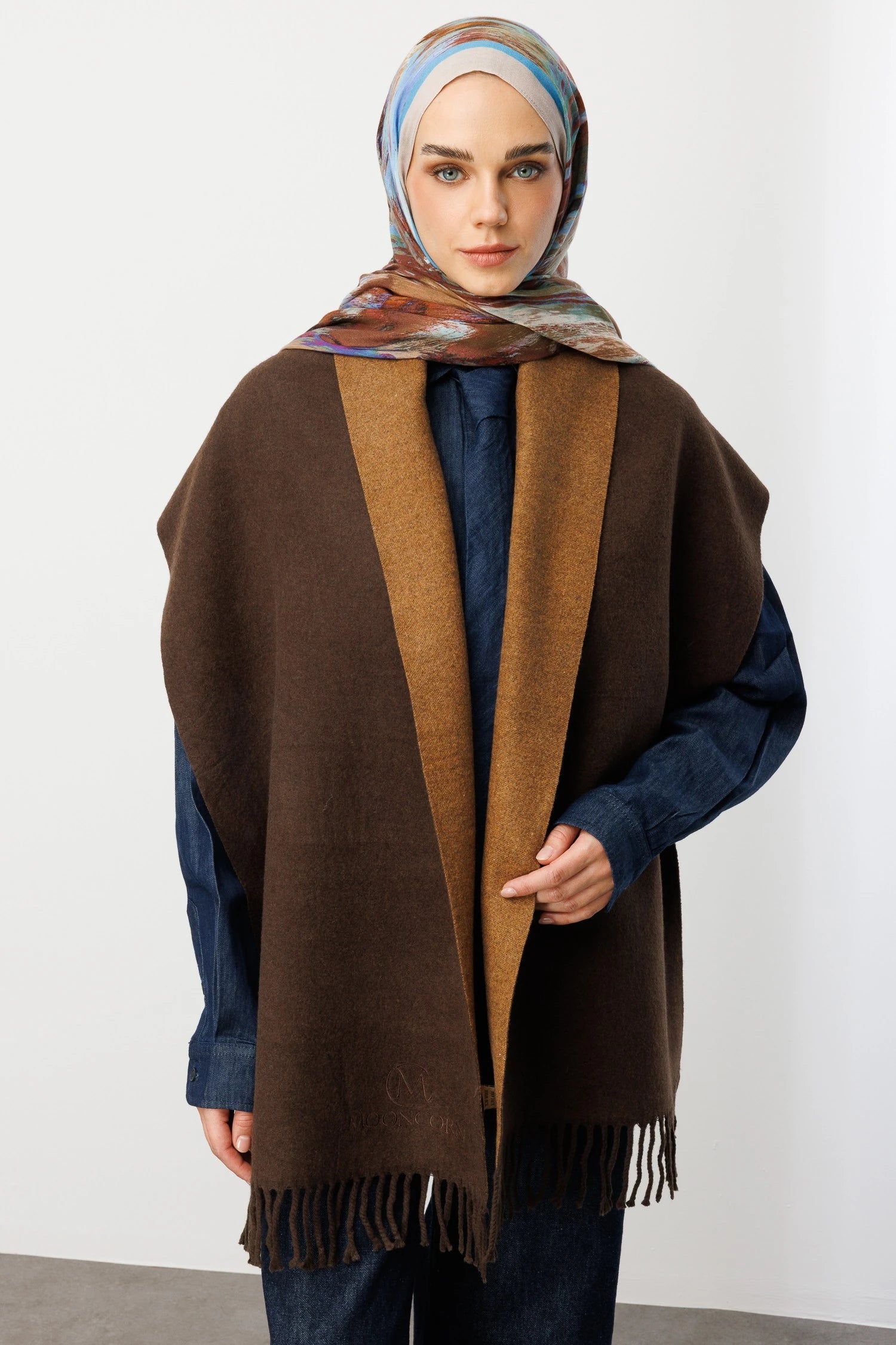 Double-Sided Wool Scarf - Dark Brown