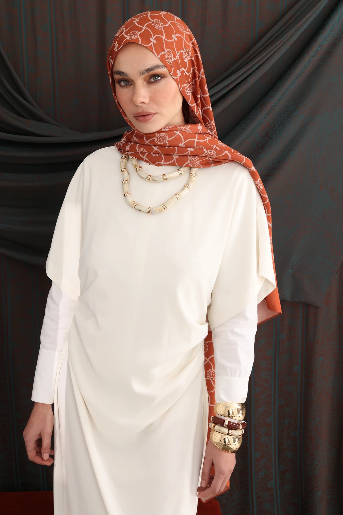 Marrakech Pattern Double-Sided Scarf - Cinnamon-Beige