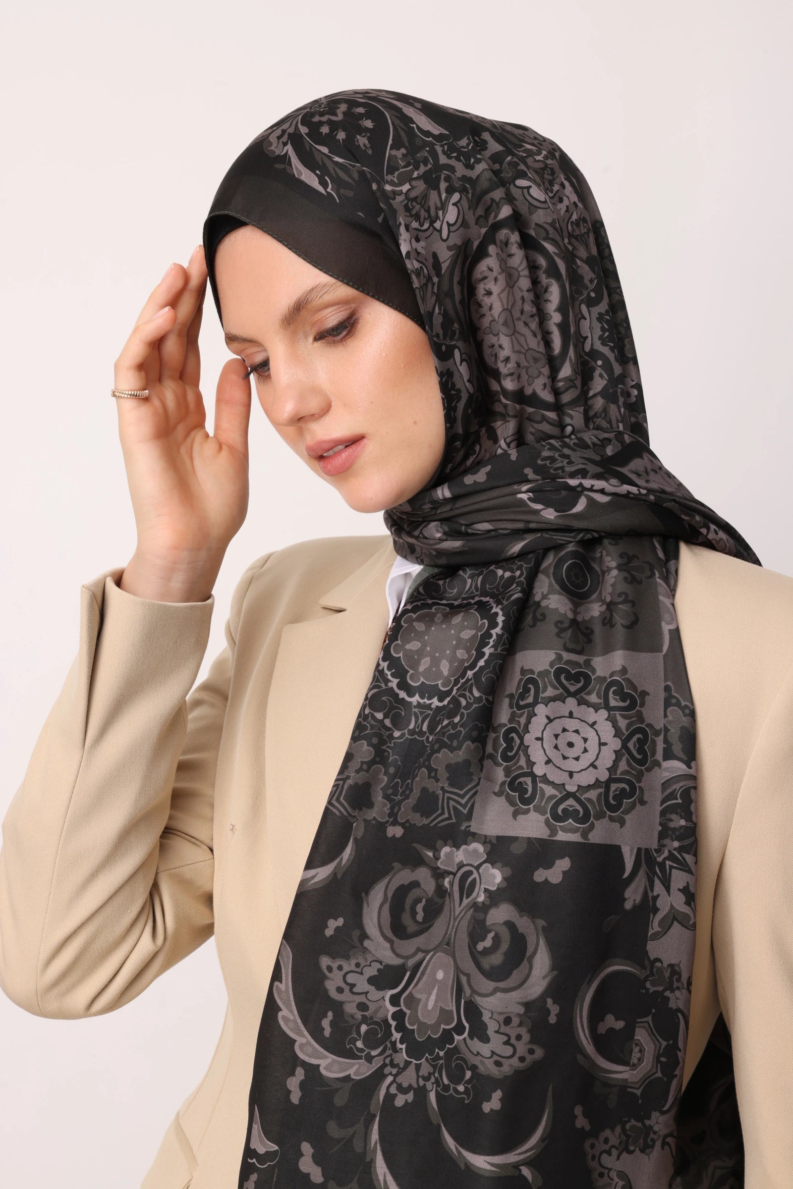 Solhar Pattern Cotton Scarf - Khaki