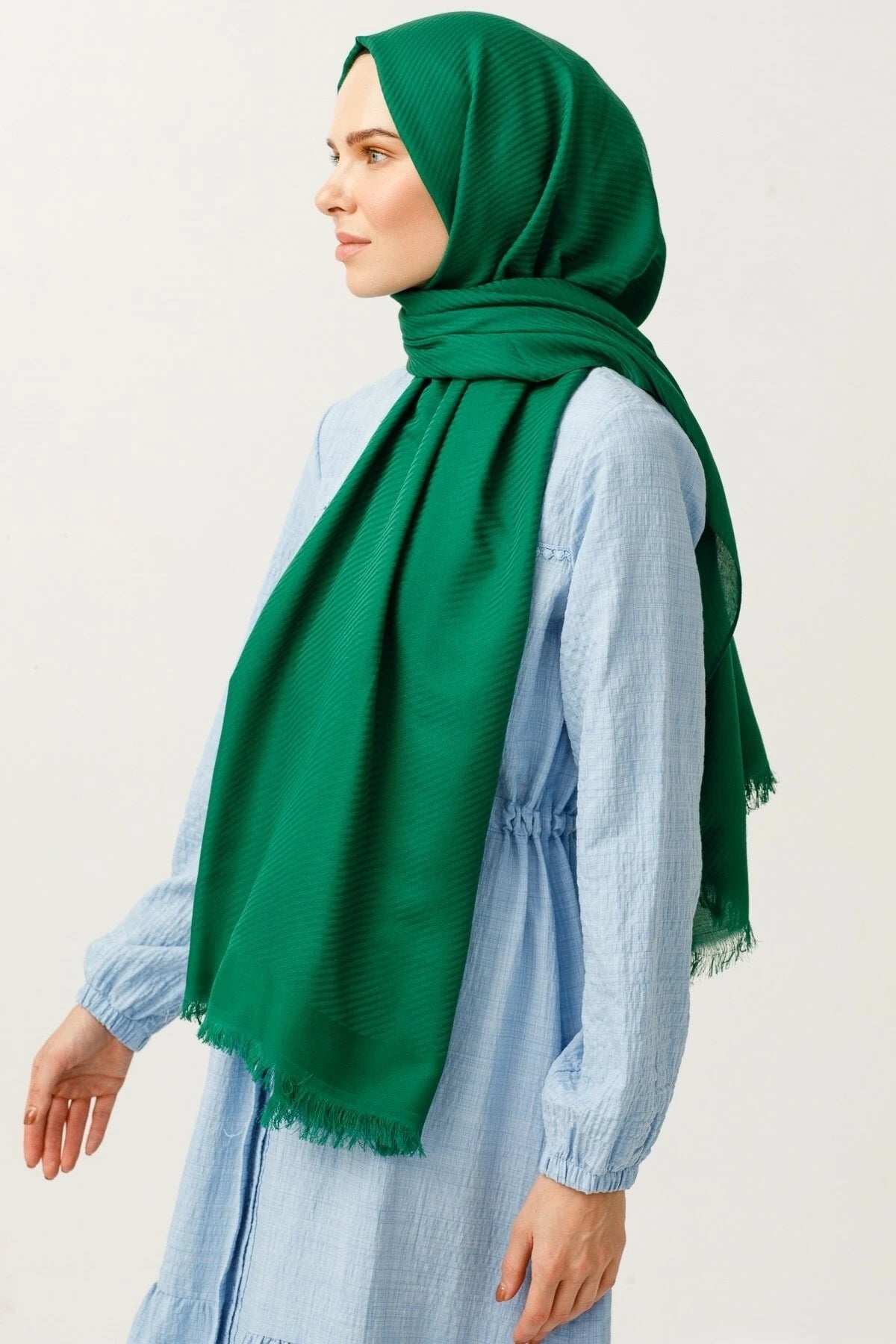 Striped Pattern Cotton Jacquard Scarf - Dark Benetton Green