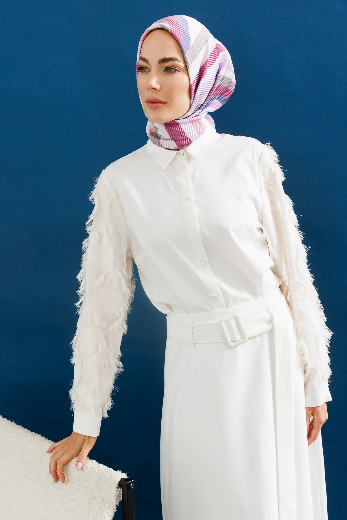 Akra Pattern Pleated Scarf - Lilac