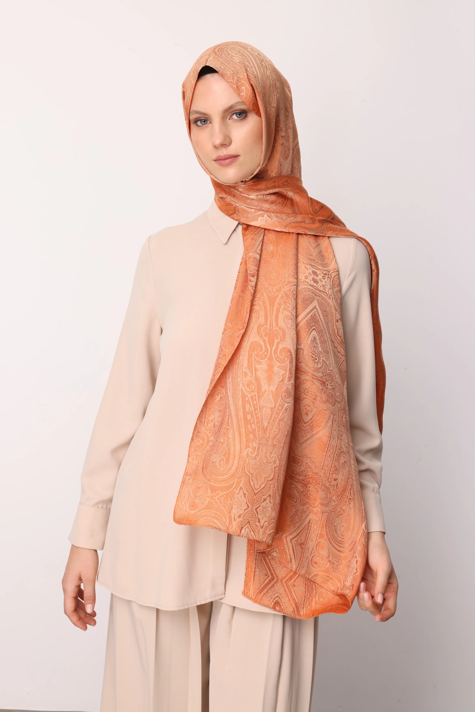 Liva Pattern Shine Line Scarf - Mink-Cinnamon