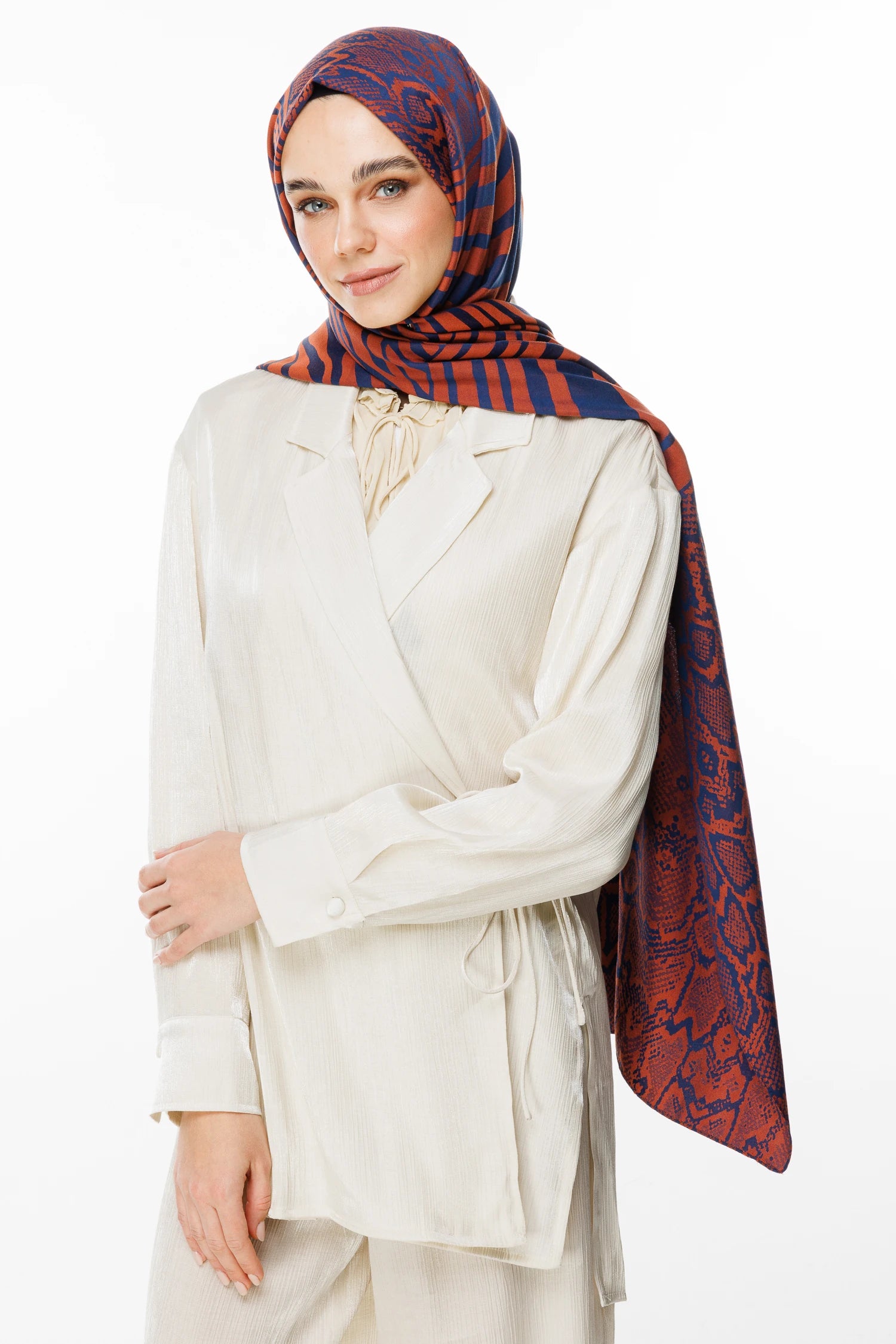 Riad Pattern Double-Sided Shawl - Dark Blue - Onion Peel
