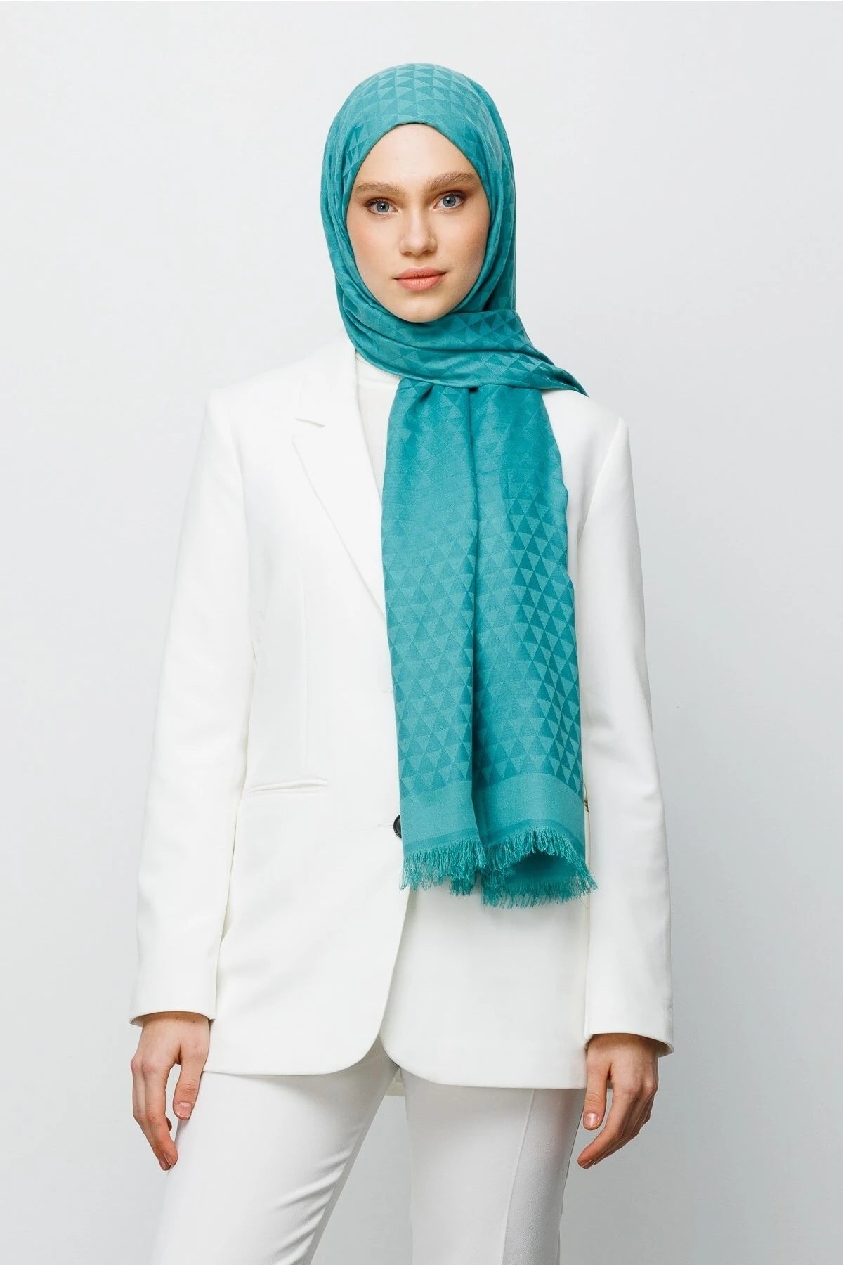 Prism Pattern Cotton Jacquard Scarf - Mint Green