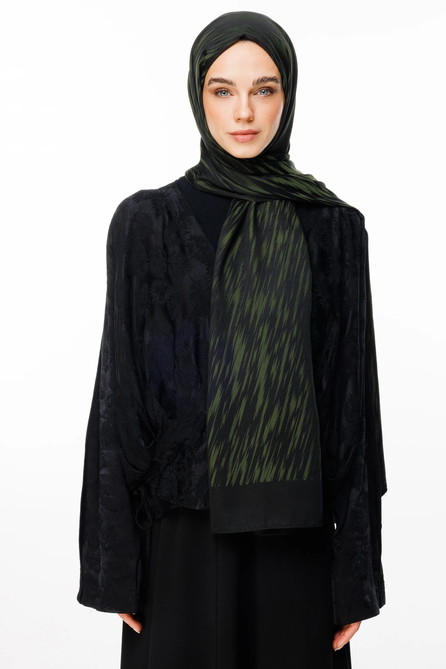 Selis Pattern Double-Sided Scarf - Black-Khaki