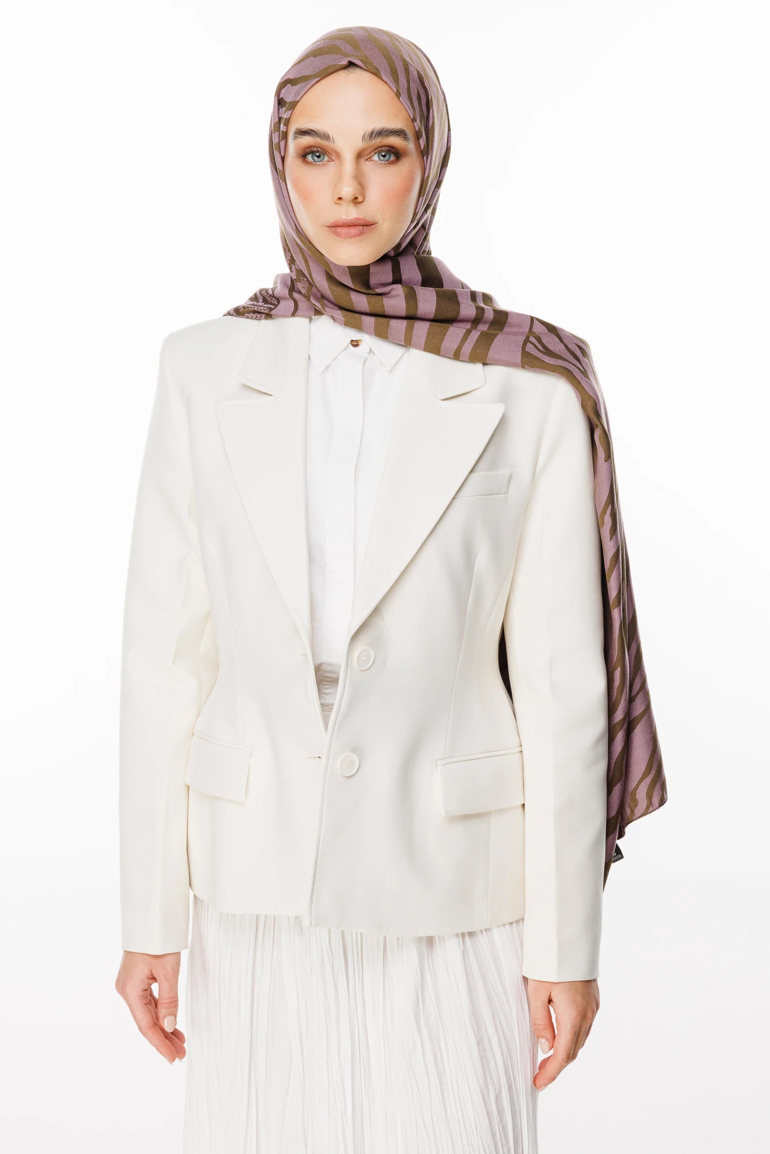 Riad Pattern Double-Sided Shawl - Dark Khaki - Dark Rose