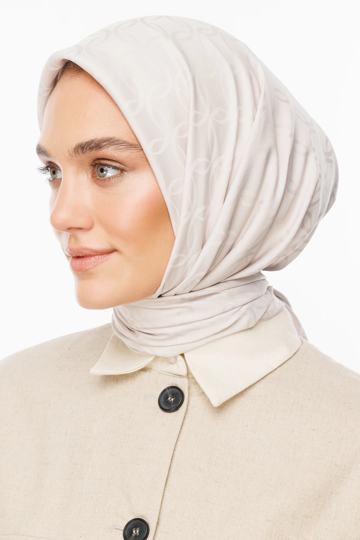 London Pattern Silky Jacquard Scarf - Stone Color