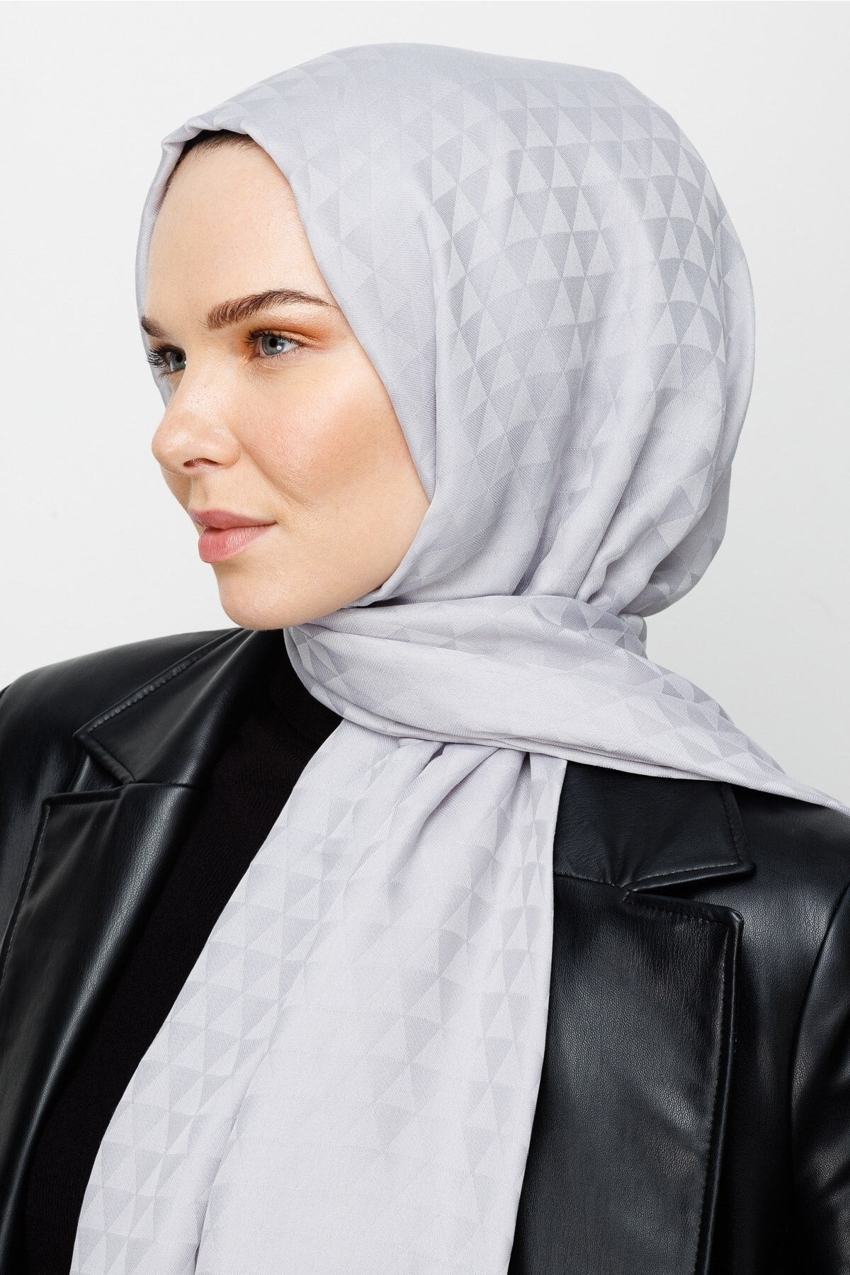 Prism Pattern Cotton Jacquard Scarf - Silver