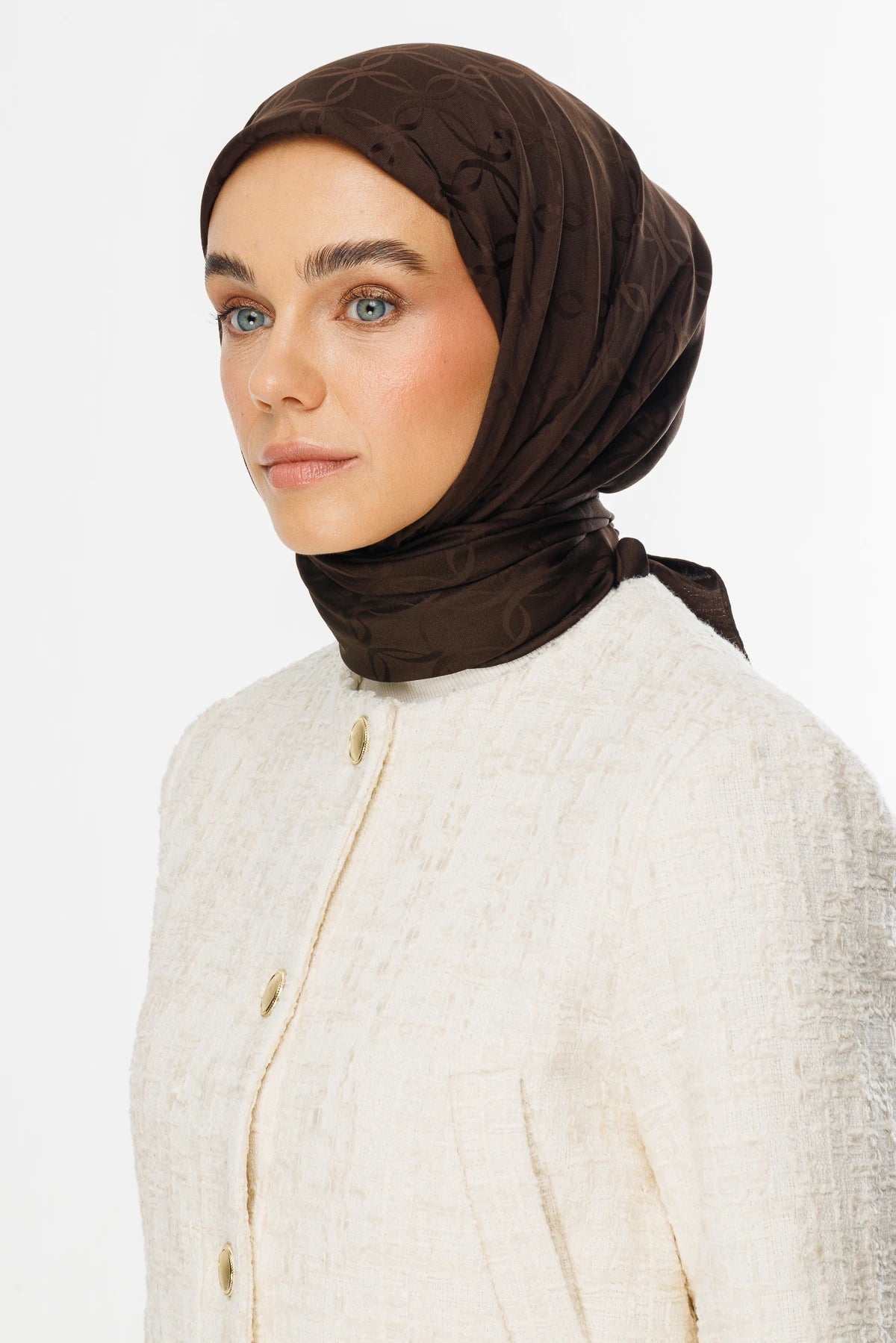 London Pattern Silky Jacquard Scarf - Bitter Coffee