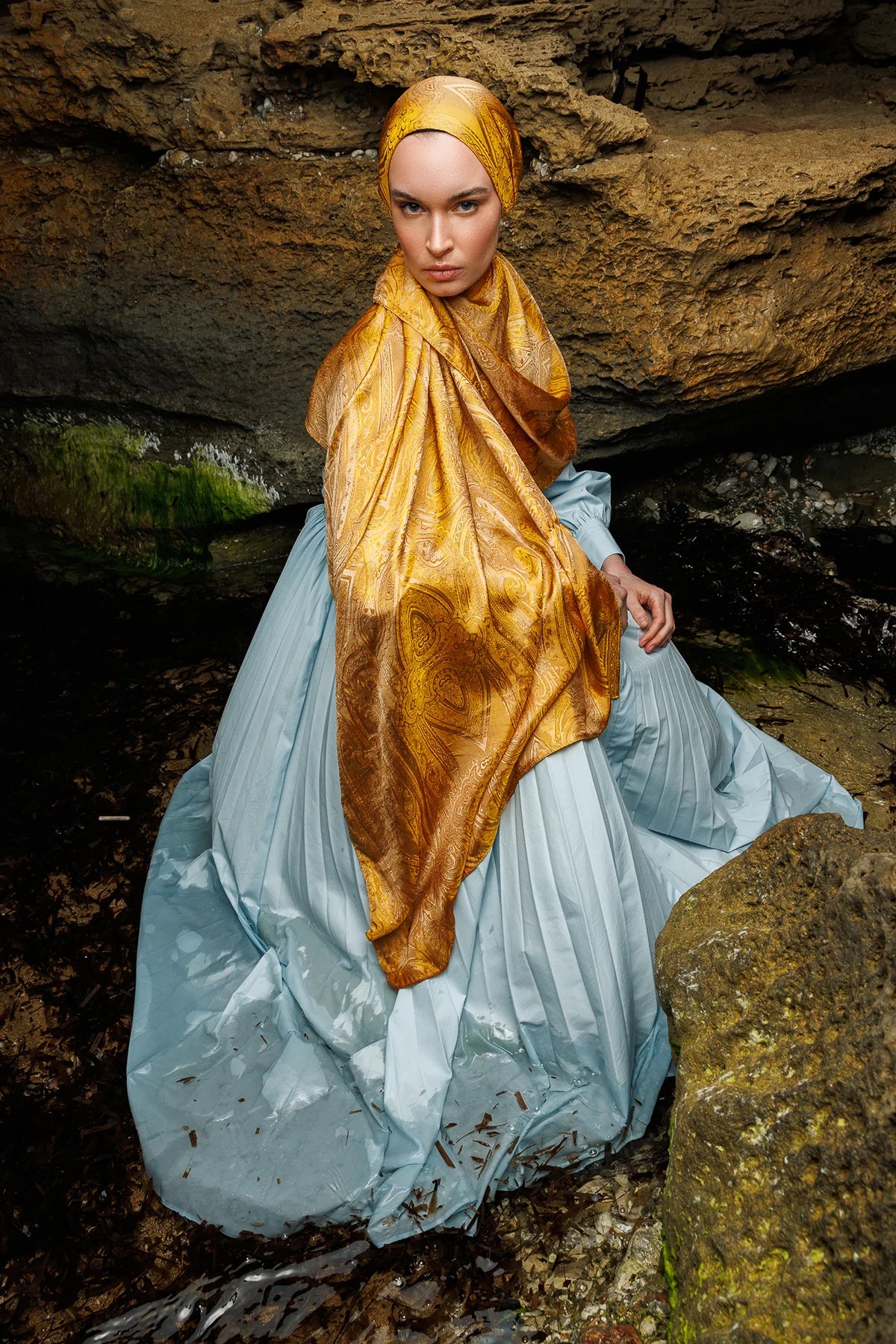 Liva Pattern Shine Line Scarf - Mink-Mustard
