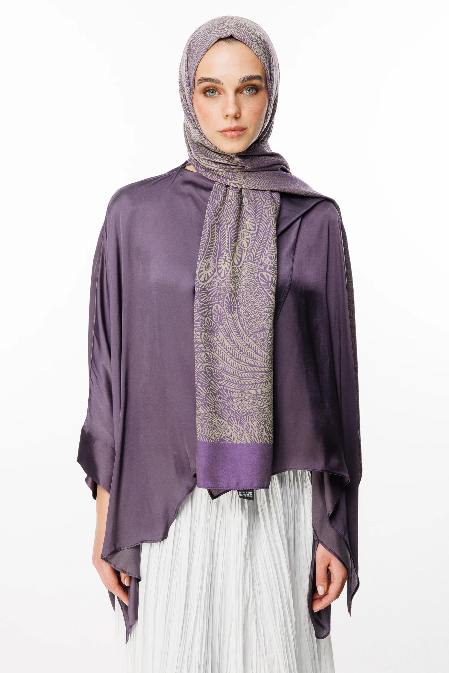 Mayra Pattern Double-Sided Scarf - Olive-Purple