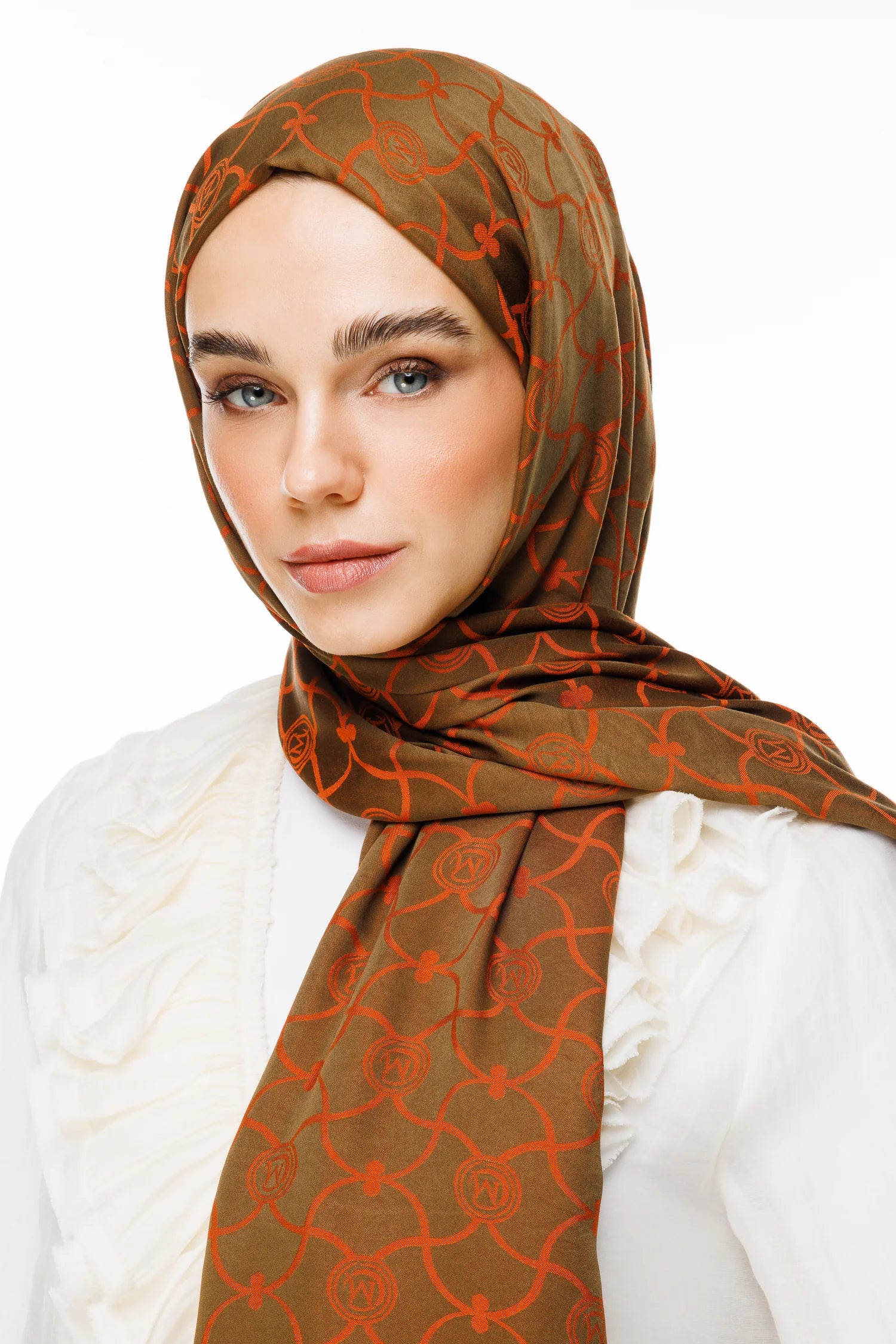Marrakech Pattern Double-Sided Scarf - Dark Khaki-Cinnamon