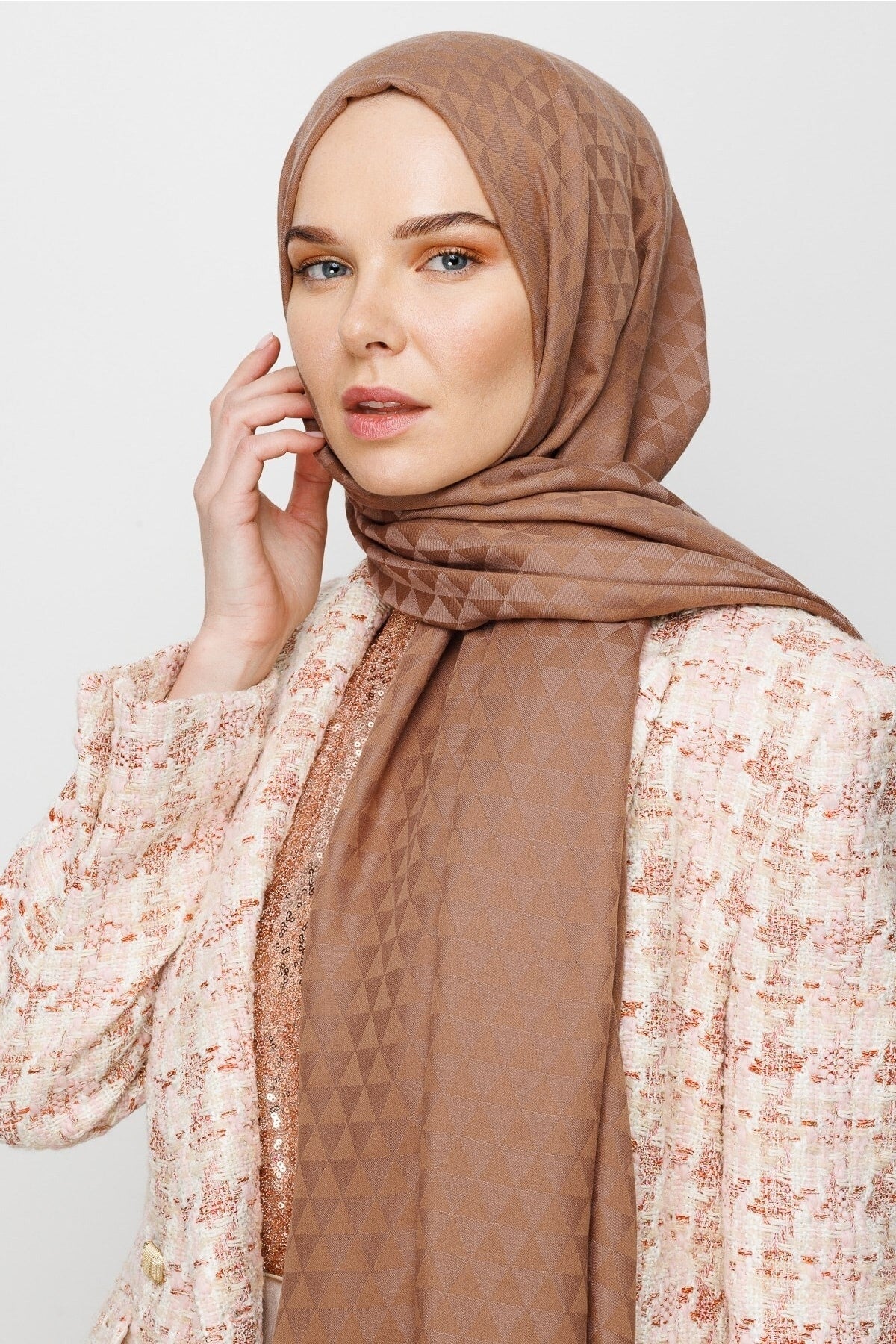 Prism Pattern Cotton Jacquard Scarf - Brown