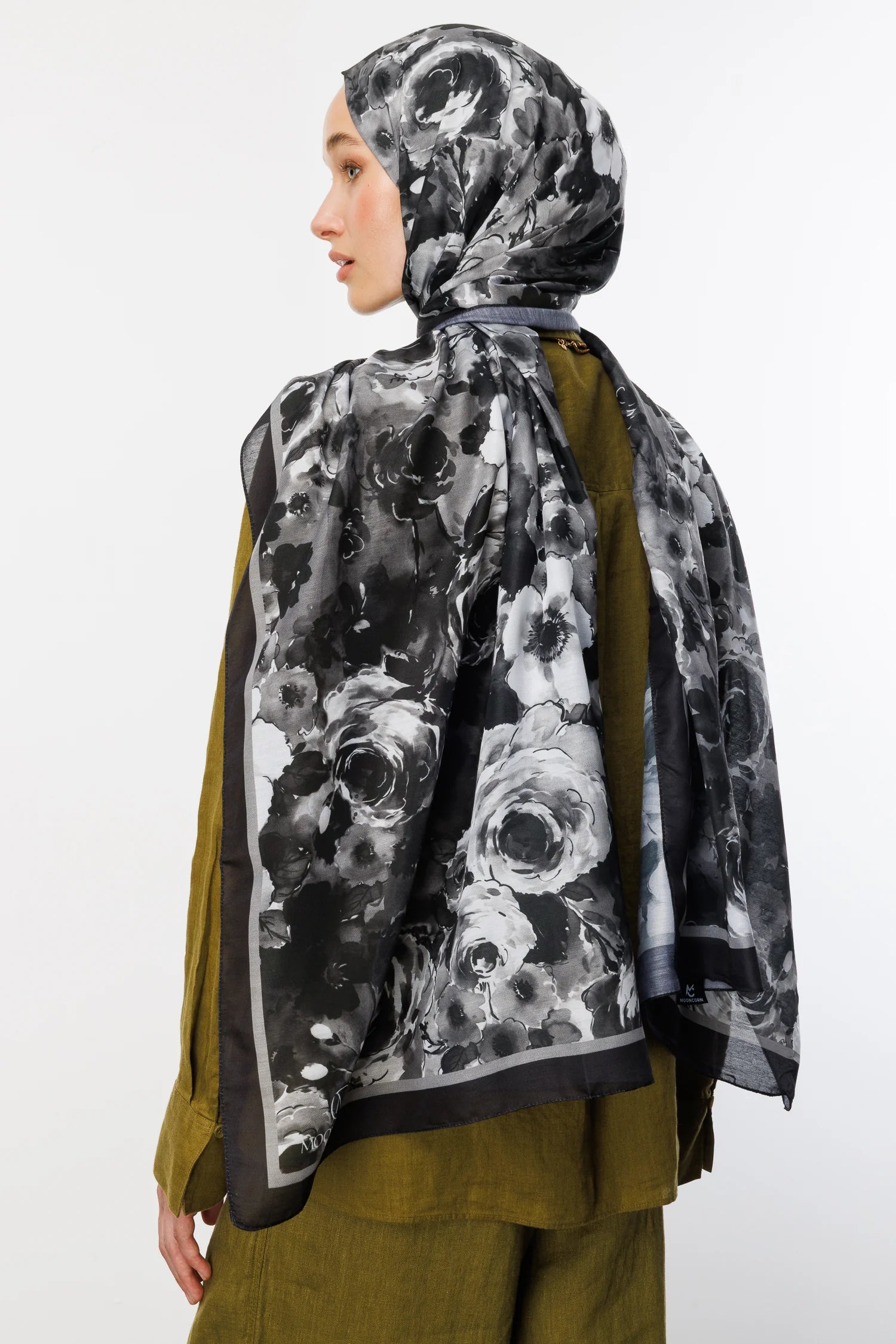 Vensel Pattern Cotton Scarf - Black