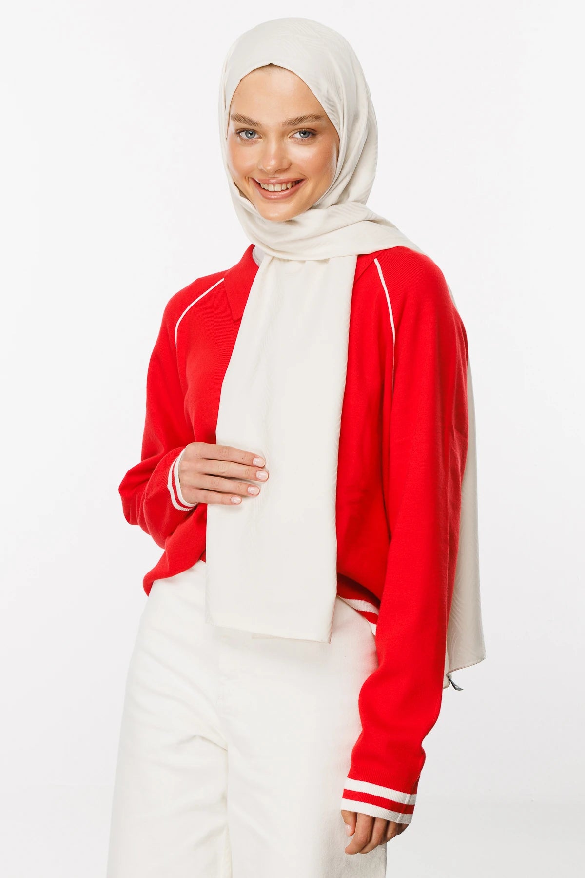 Aura Pattern Silky Jacquard Scarf - Pearl