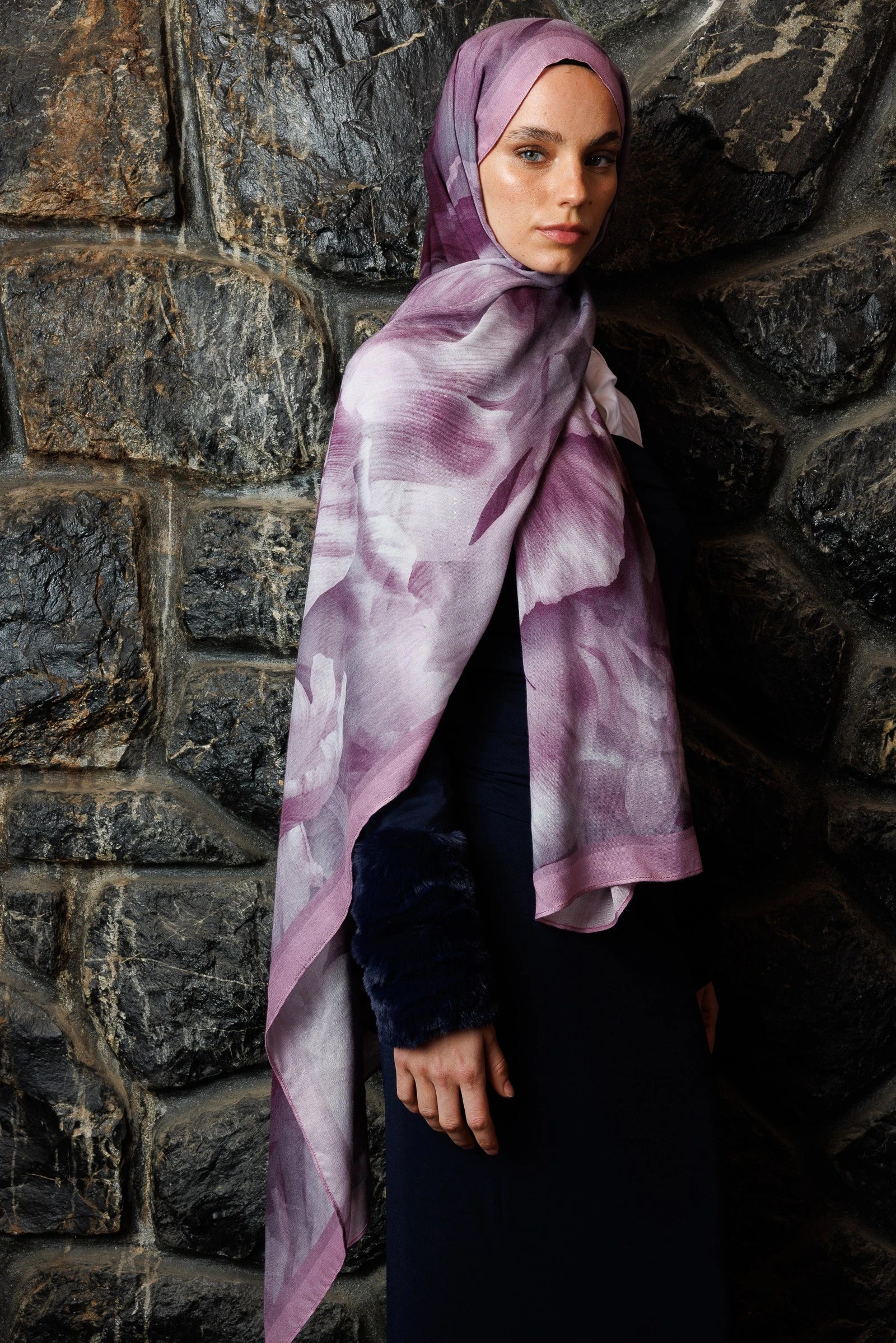 Fleur Pattern Ramie Shawl - Lilac