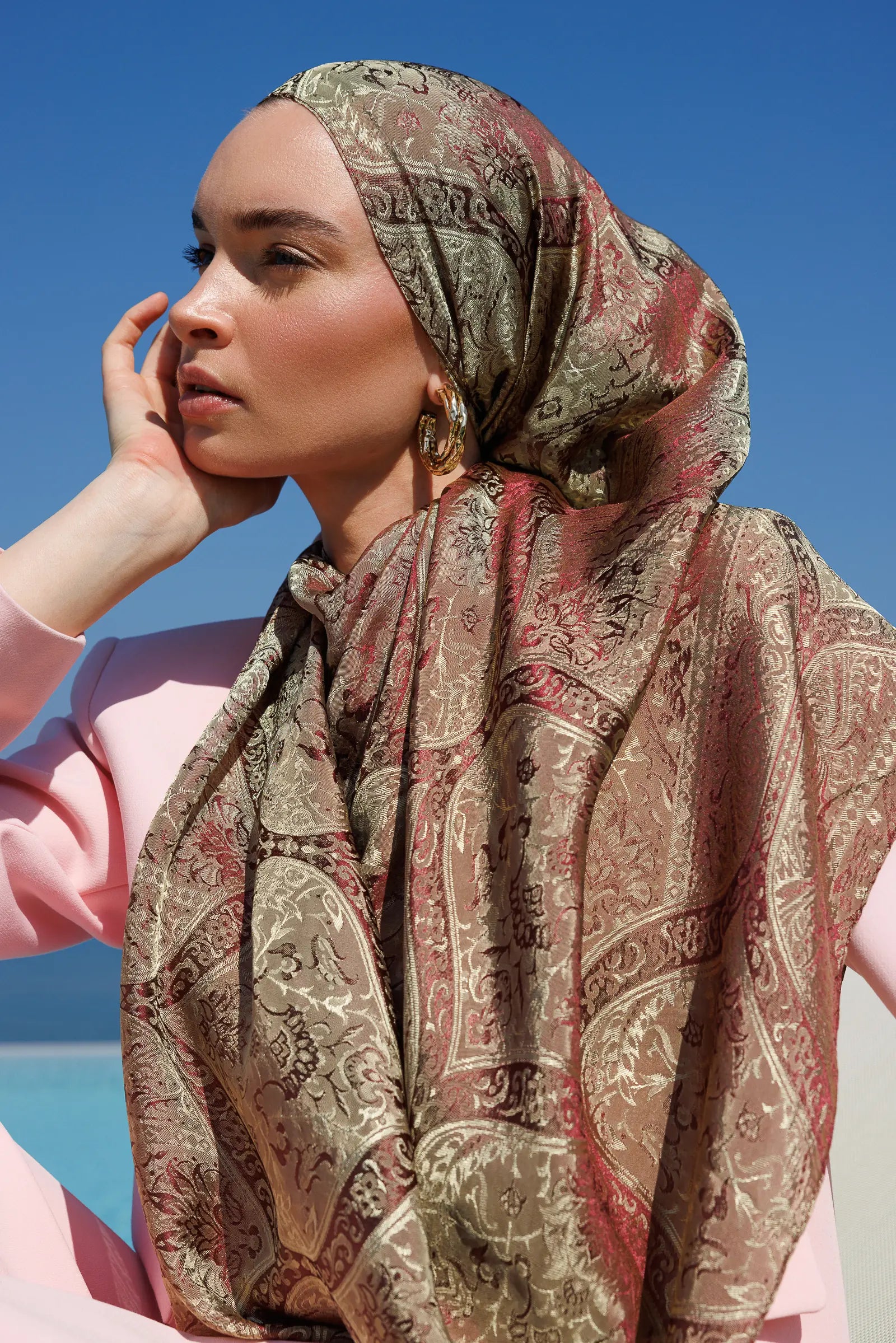Soler Pattern Shine Line Scarf - Plum-Salmon