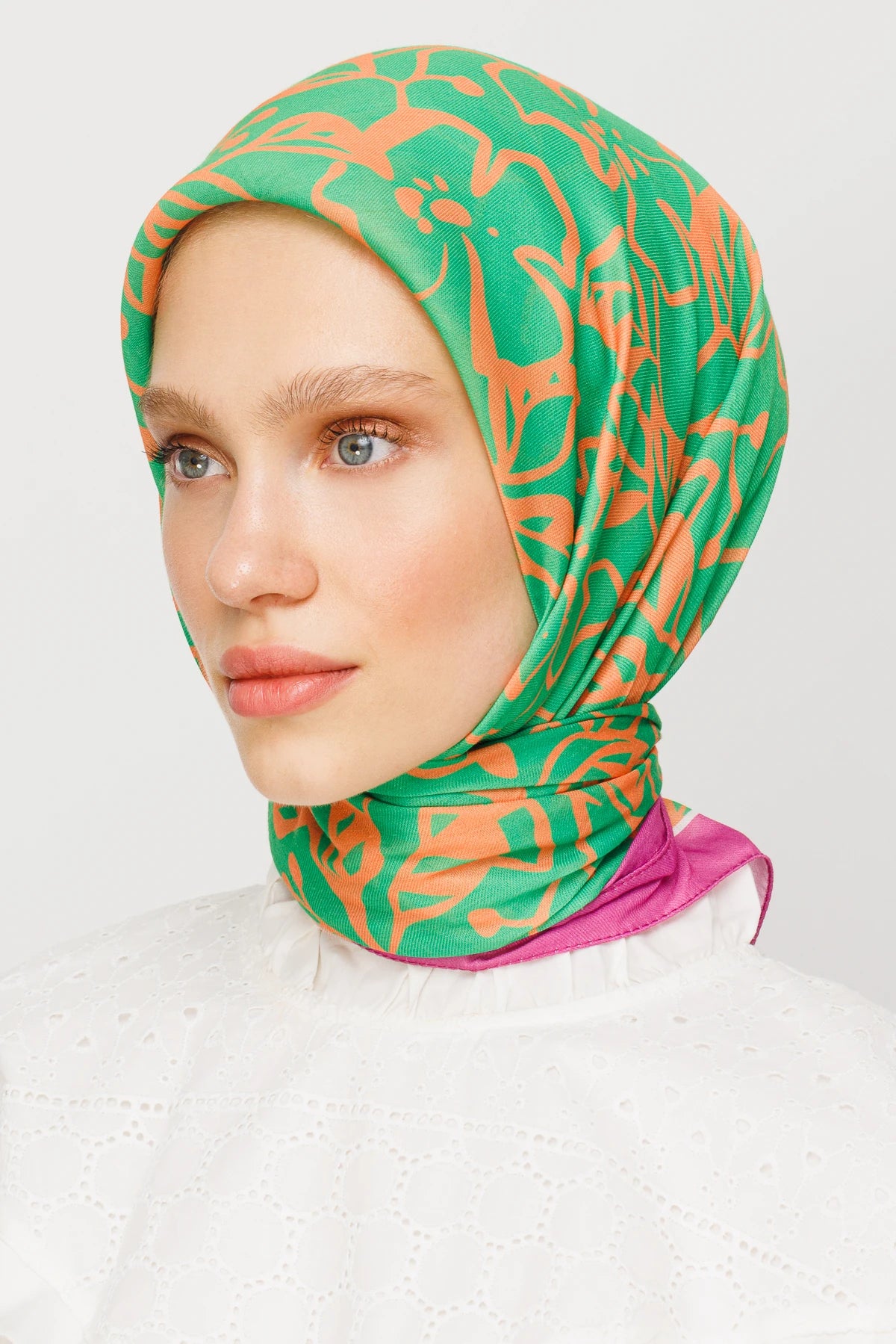 Floral Pattern Digital Soft Scarf - Aqua Green