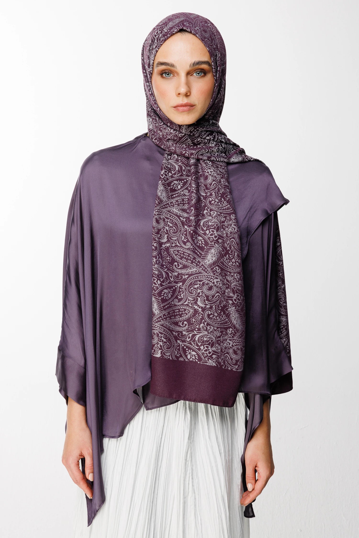 Velora Pattern Double-Sided Scarf - Purple-Gray