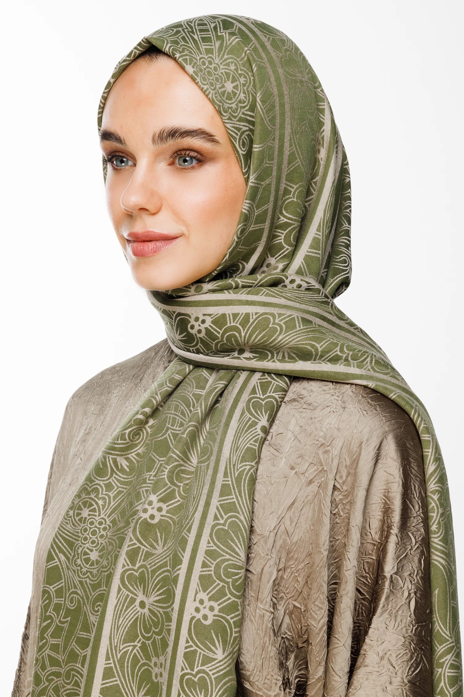 Lavin Pattern Double-Sided Scarf - Khaki-Salmon