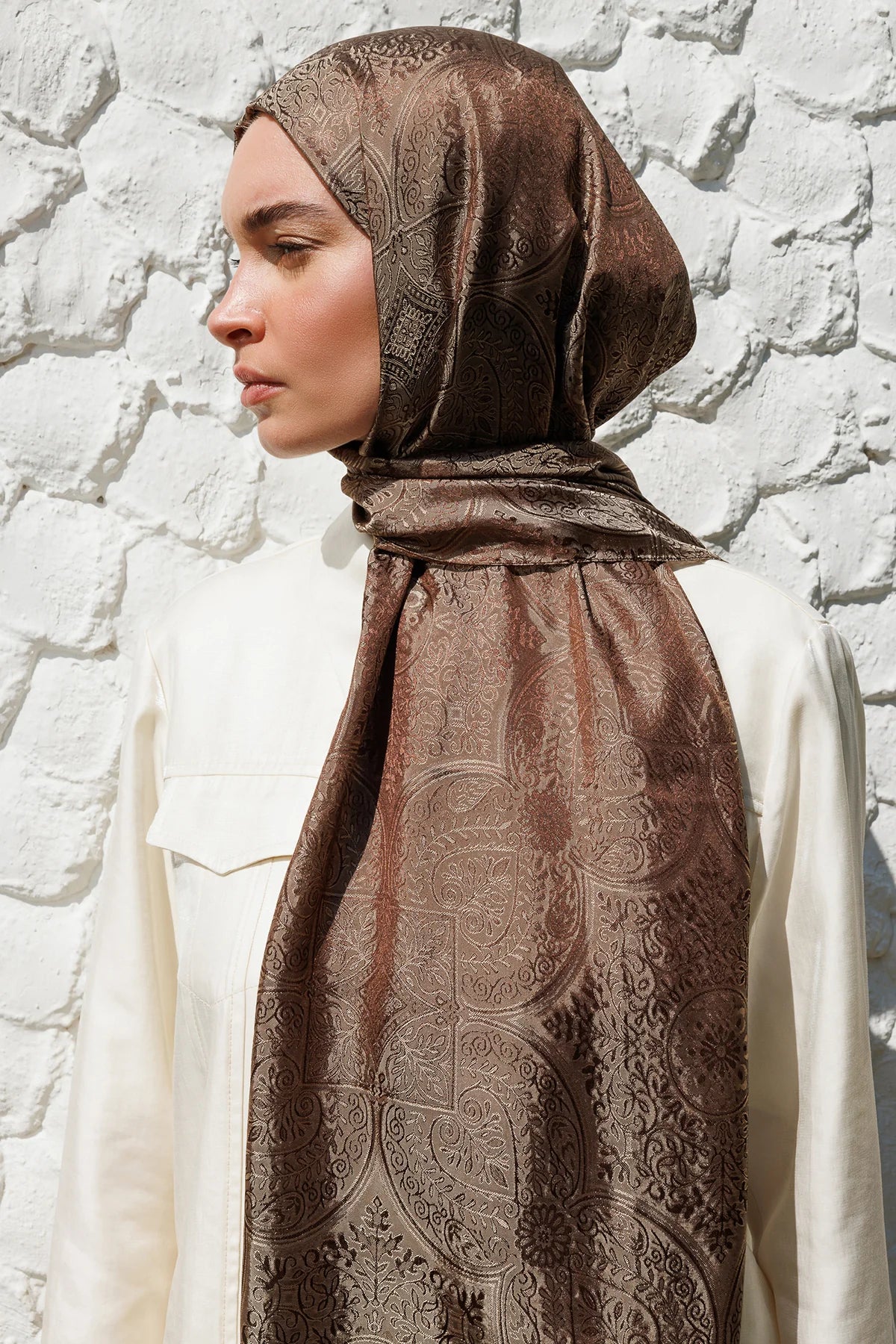Vera Pattern Shine Line Scarf - Bitter Coffee-Beige