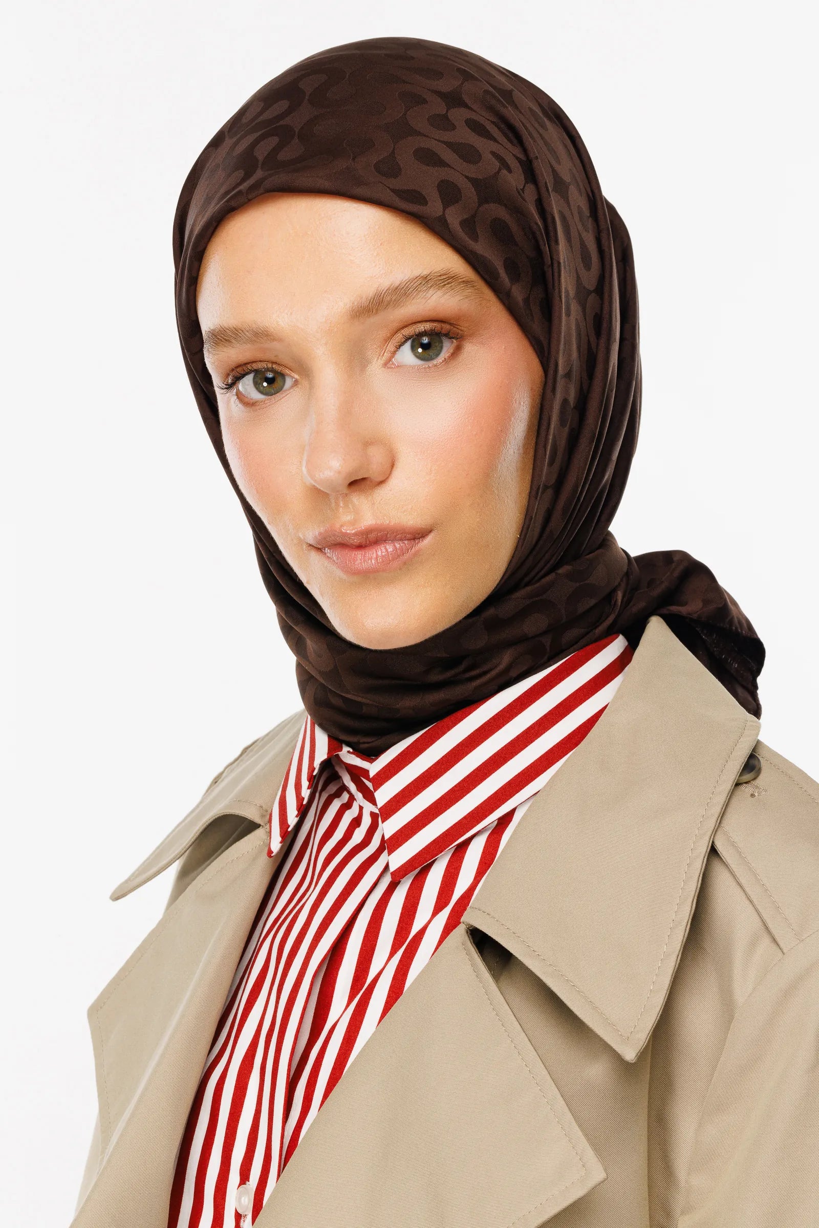 Moon Pattern Silky Jacquard Scarf - Bitter Coffee