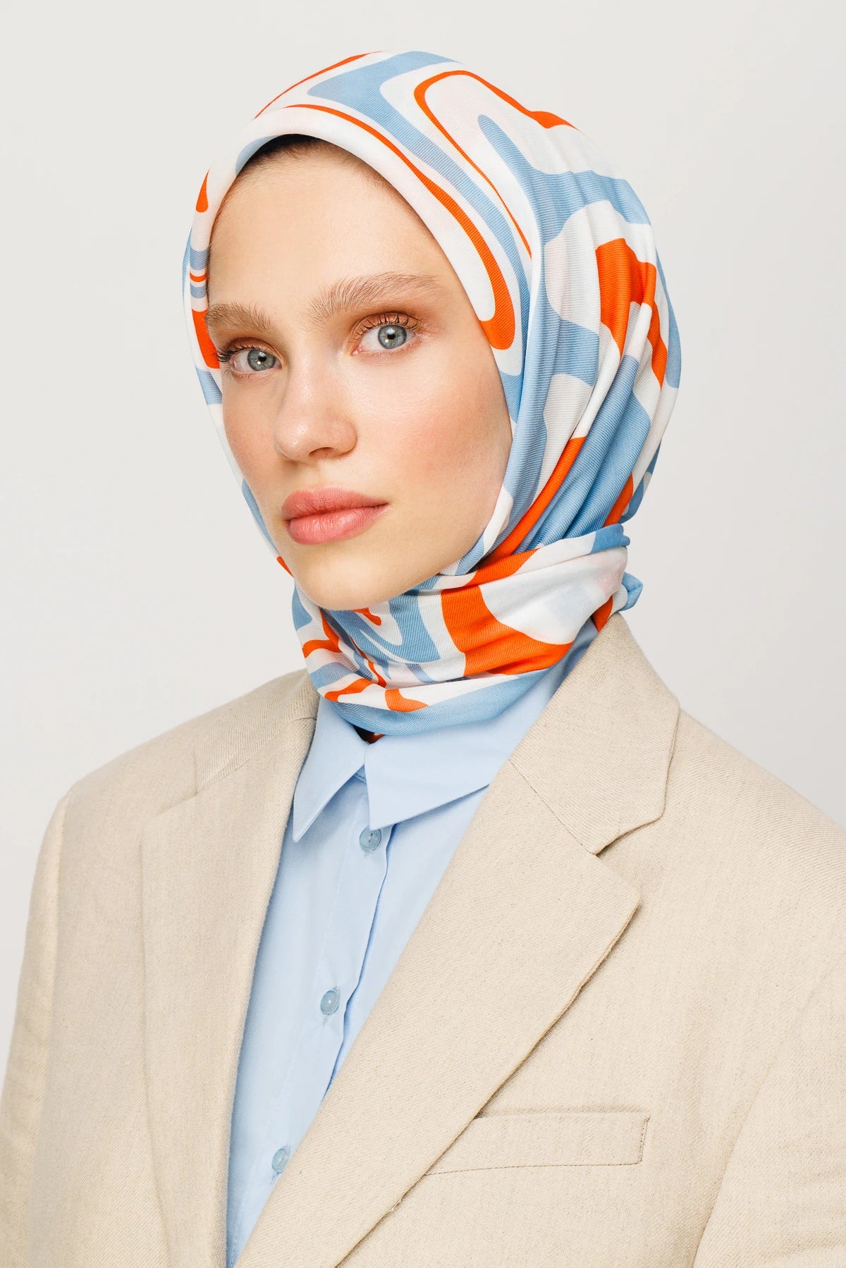 Mira Pattern Digital Soft Scarf - Baby Blue