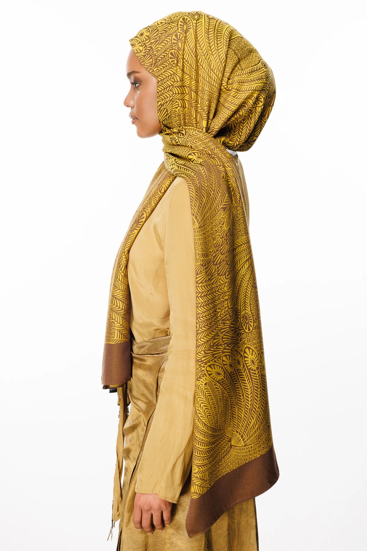 Mayra Pattern Double-Sided Scarf - Bitter Coffee-Mustard