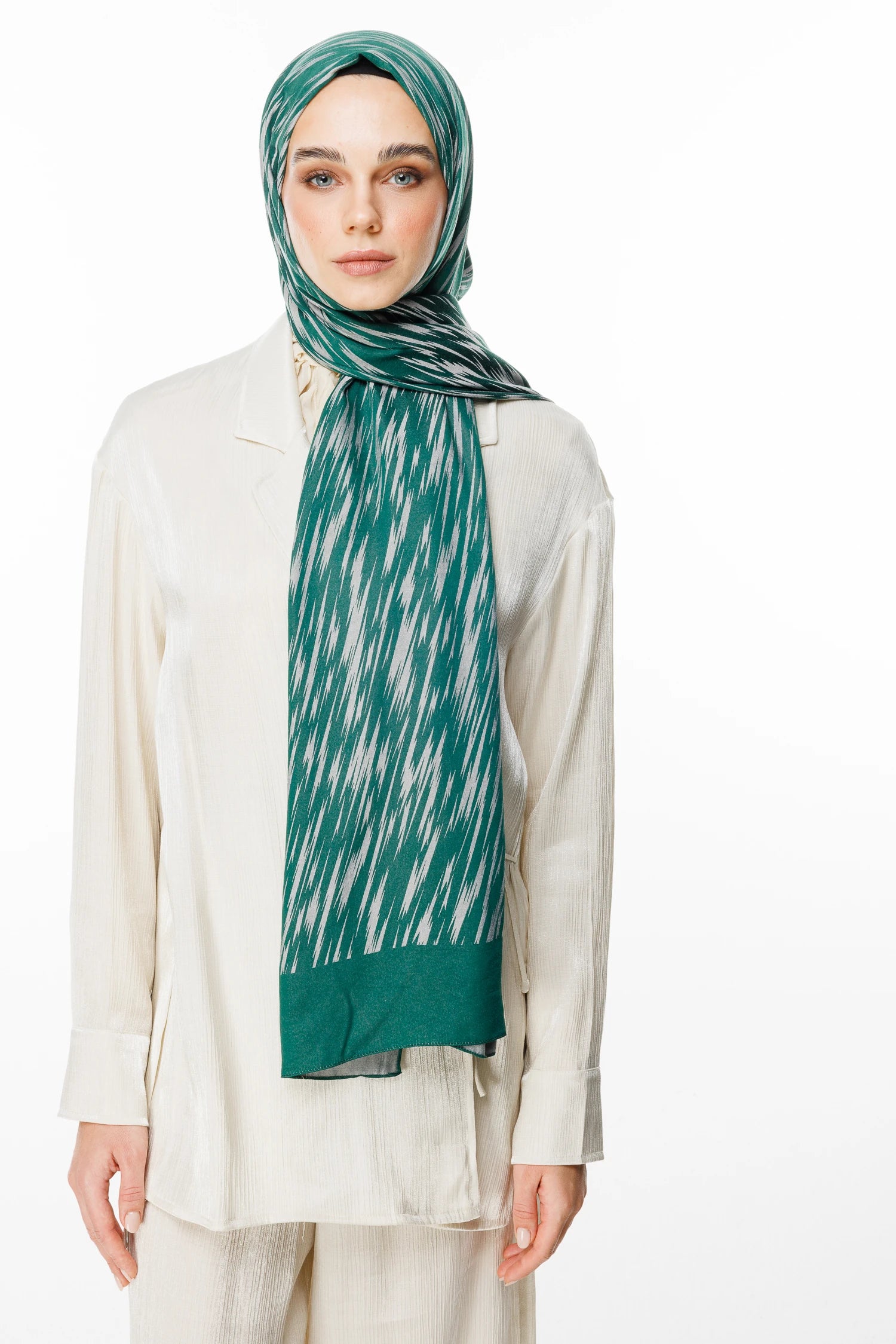 Selis Pattern Double-Sided Scarf - Emerald Pink