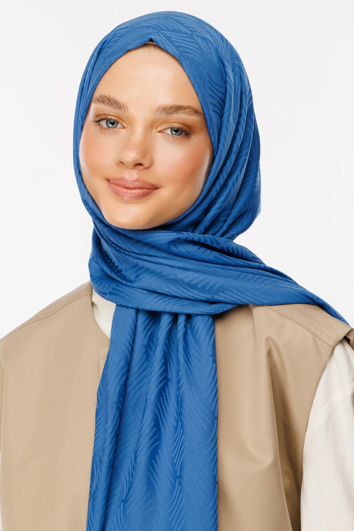 Aura Pattern Silky Jacquard Scarf - Indigo